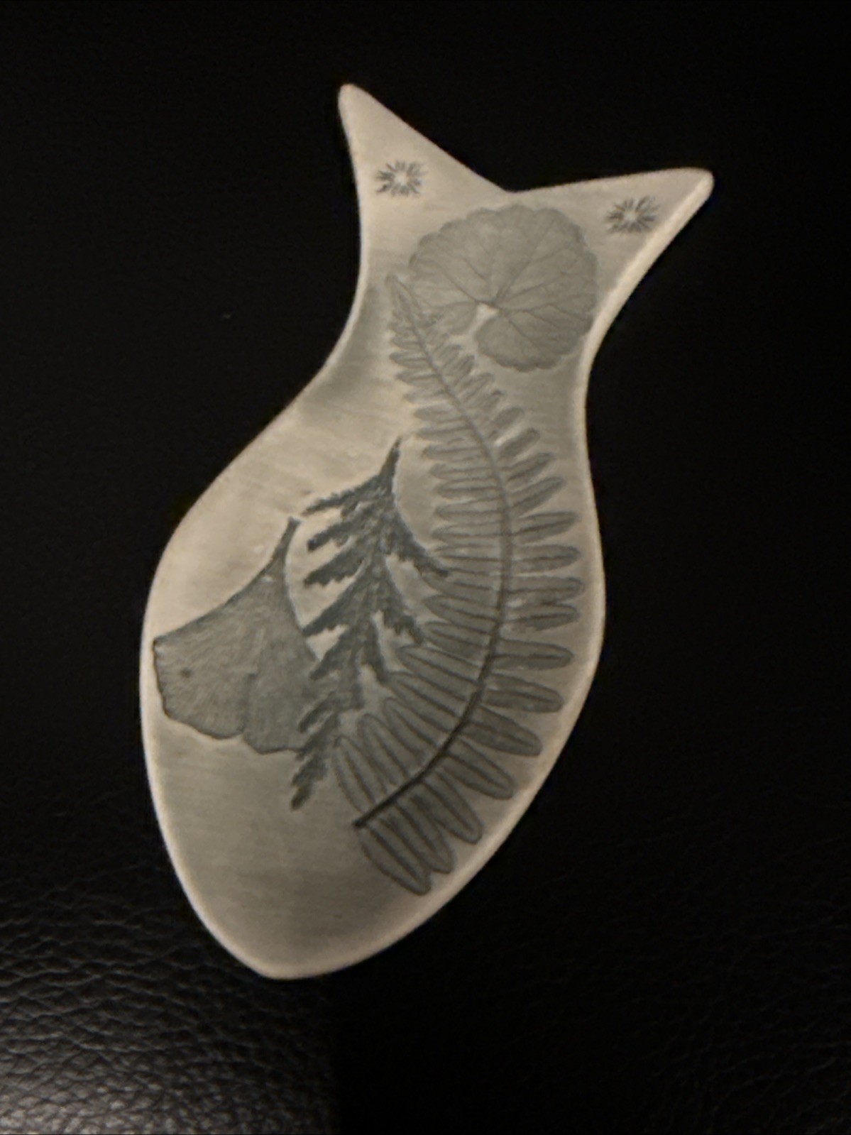 Handmade Pottery Botanical Impression Ginko Fern, Wild Ginger Fern Dish Signed