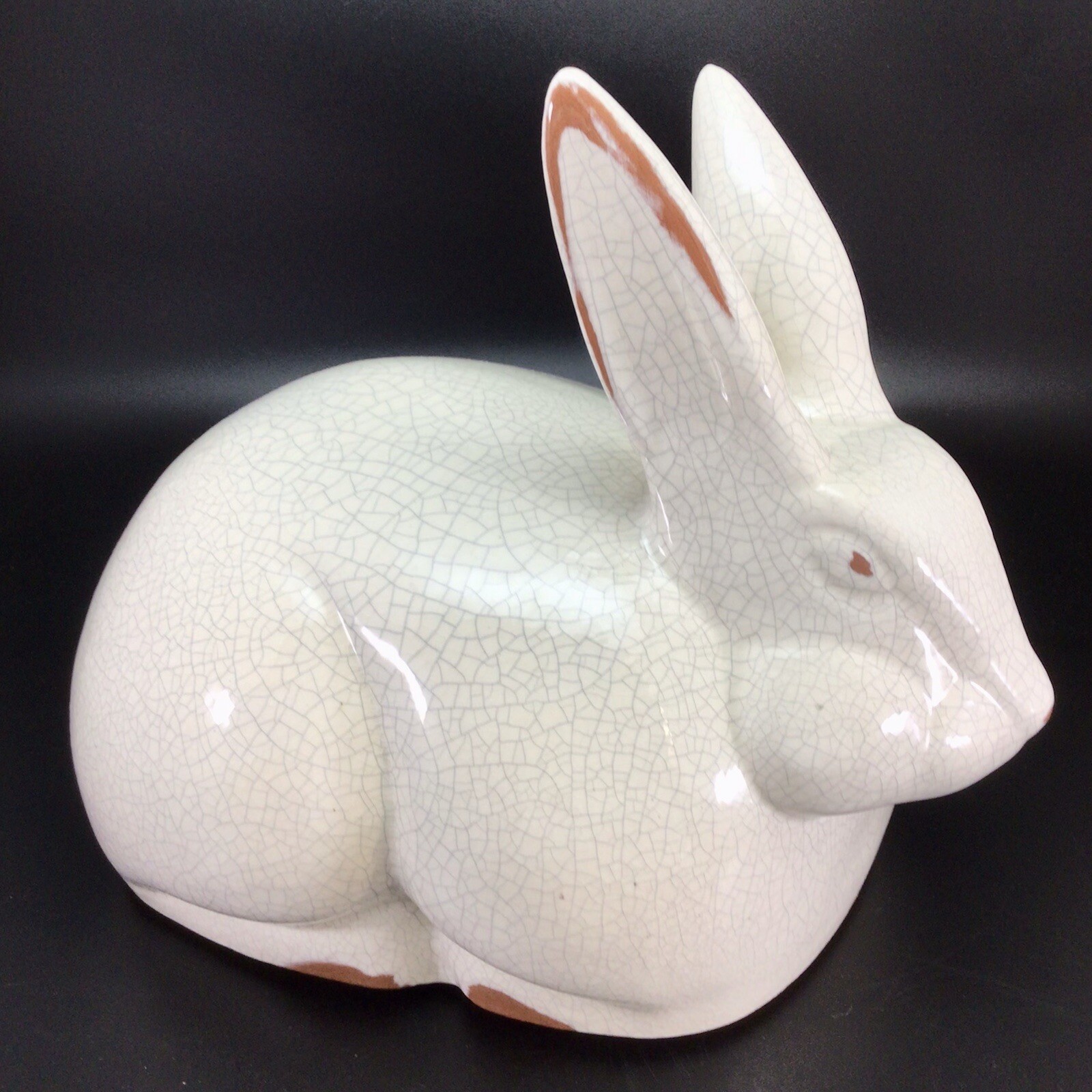Mexican Pottery Terra Cotta Bunny Rabbit White Crackle Glaze Mexico 7.24” Tall