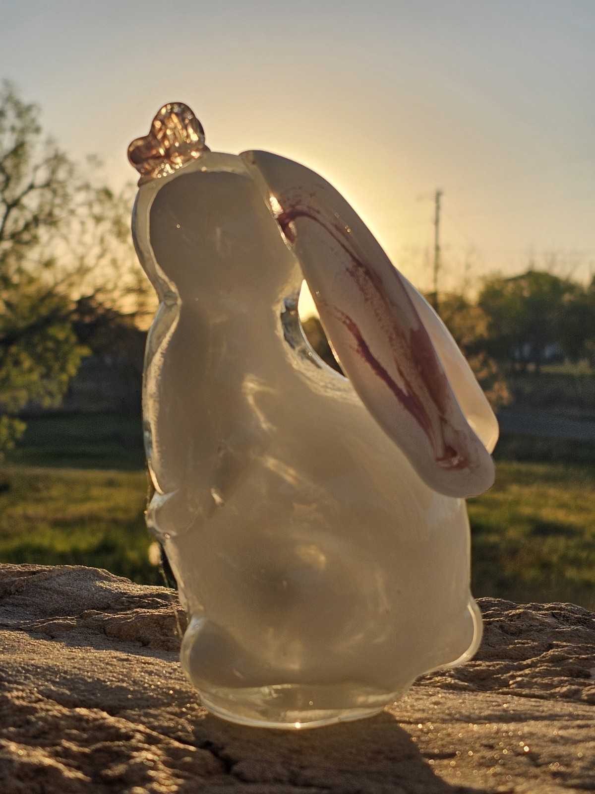Vintage Sommerso Art Glass Bunny & Butterfly Figure Easter Spring White Pink EUC