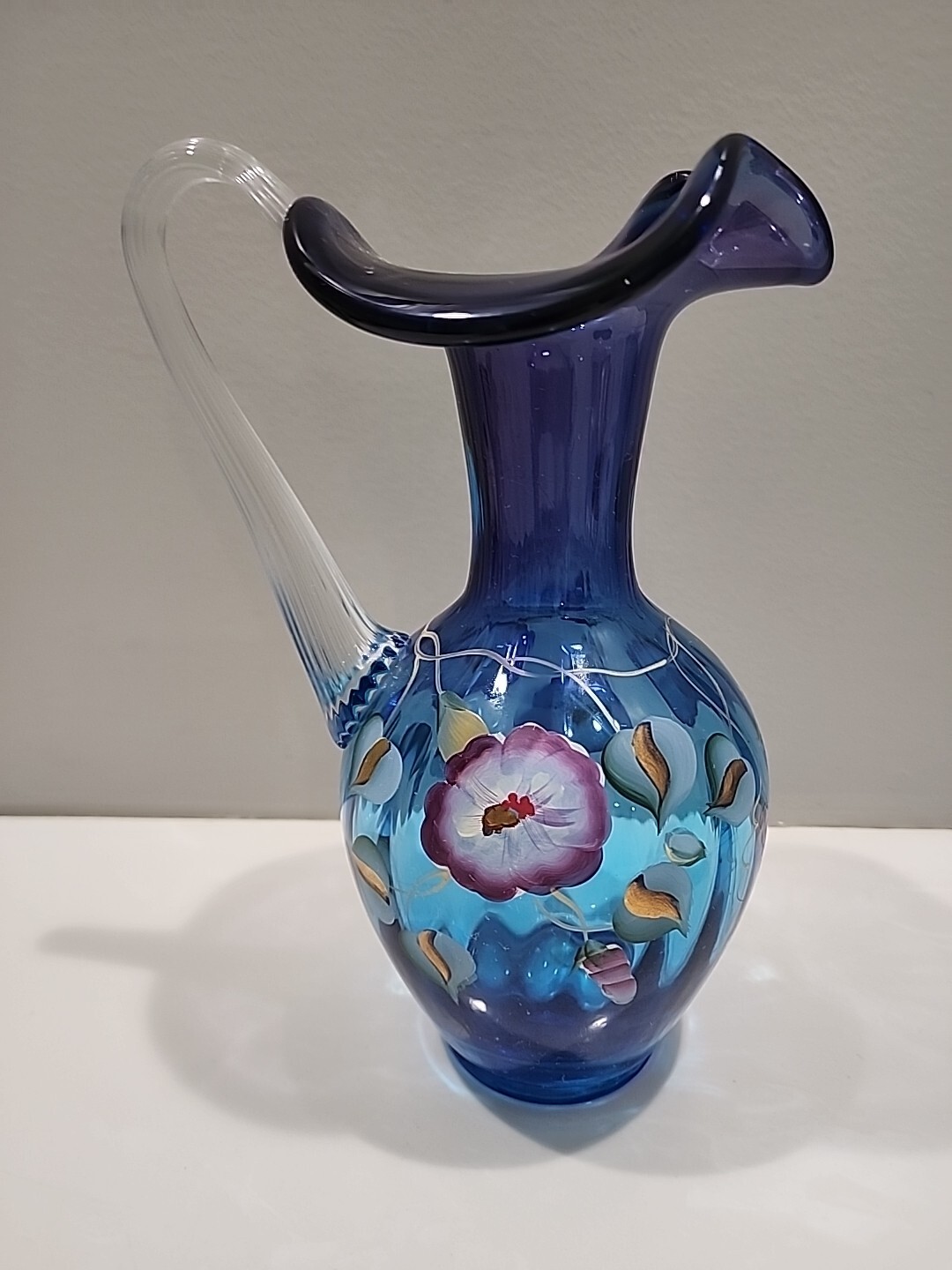 Fenton MULBERRY Morning Glories Ewer Pitcher Vase ~ Limited 949/1850 ~ MINT!