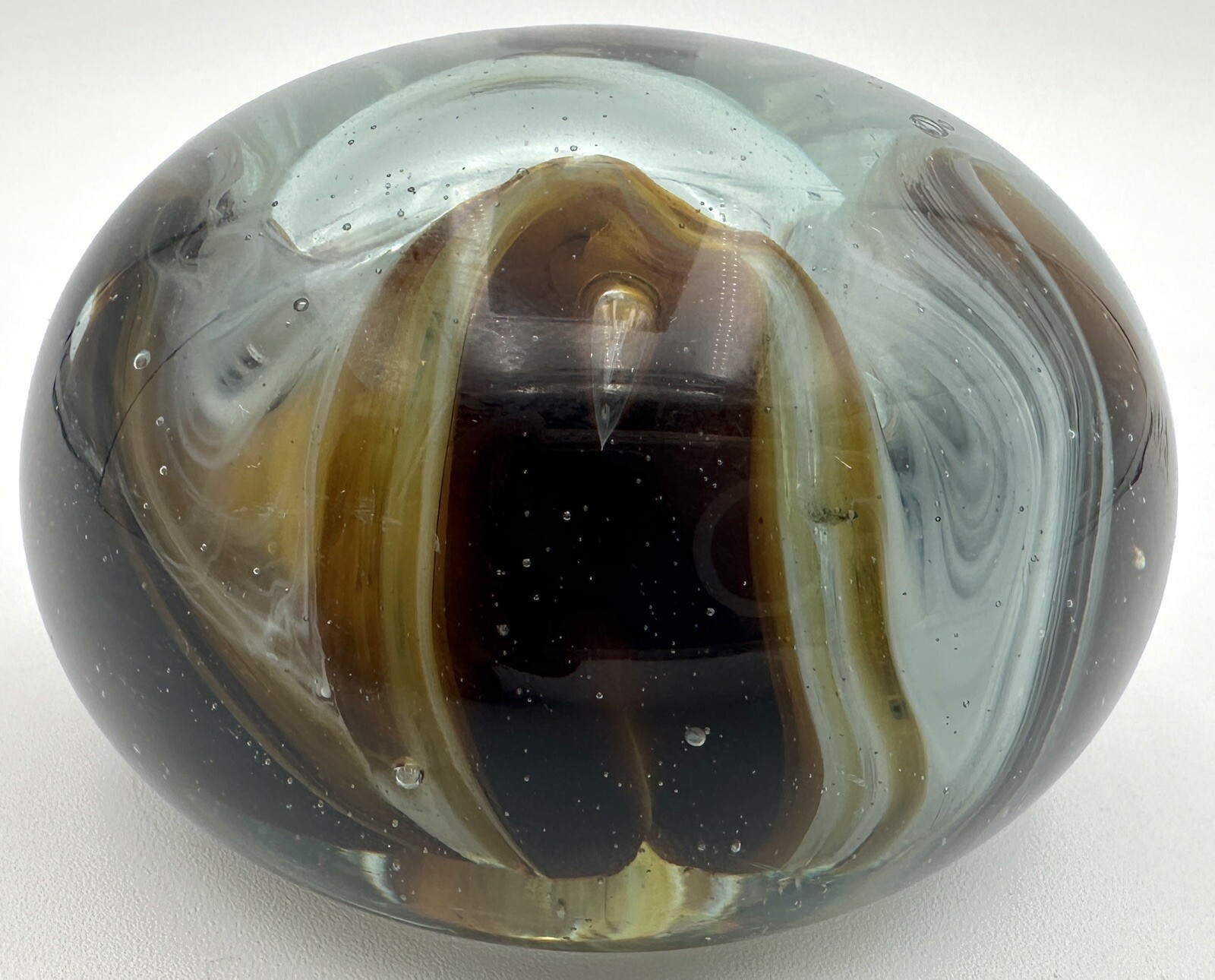 Art Glass Paperweight Abstract Flower Bubble Multicolor Brown