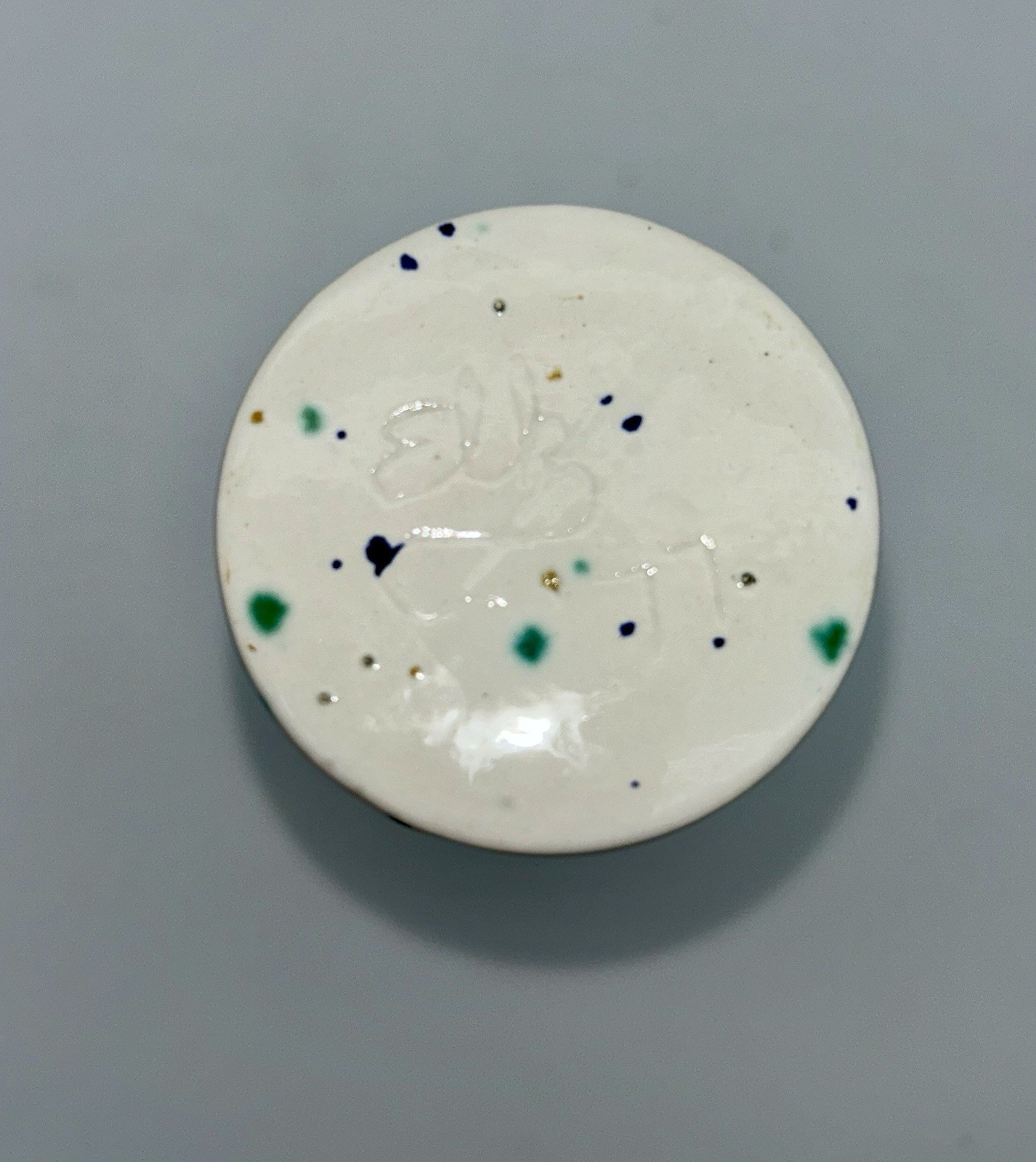 Vintage Speckled Blue/Green/Gold Splatter Glaze Pottery Signed Vase 6.25″