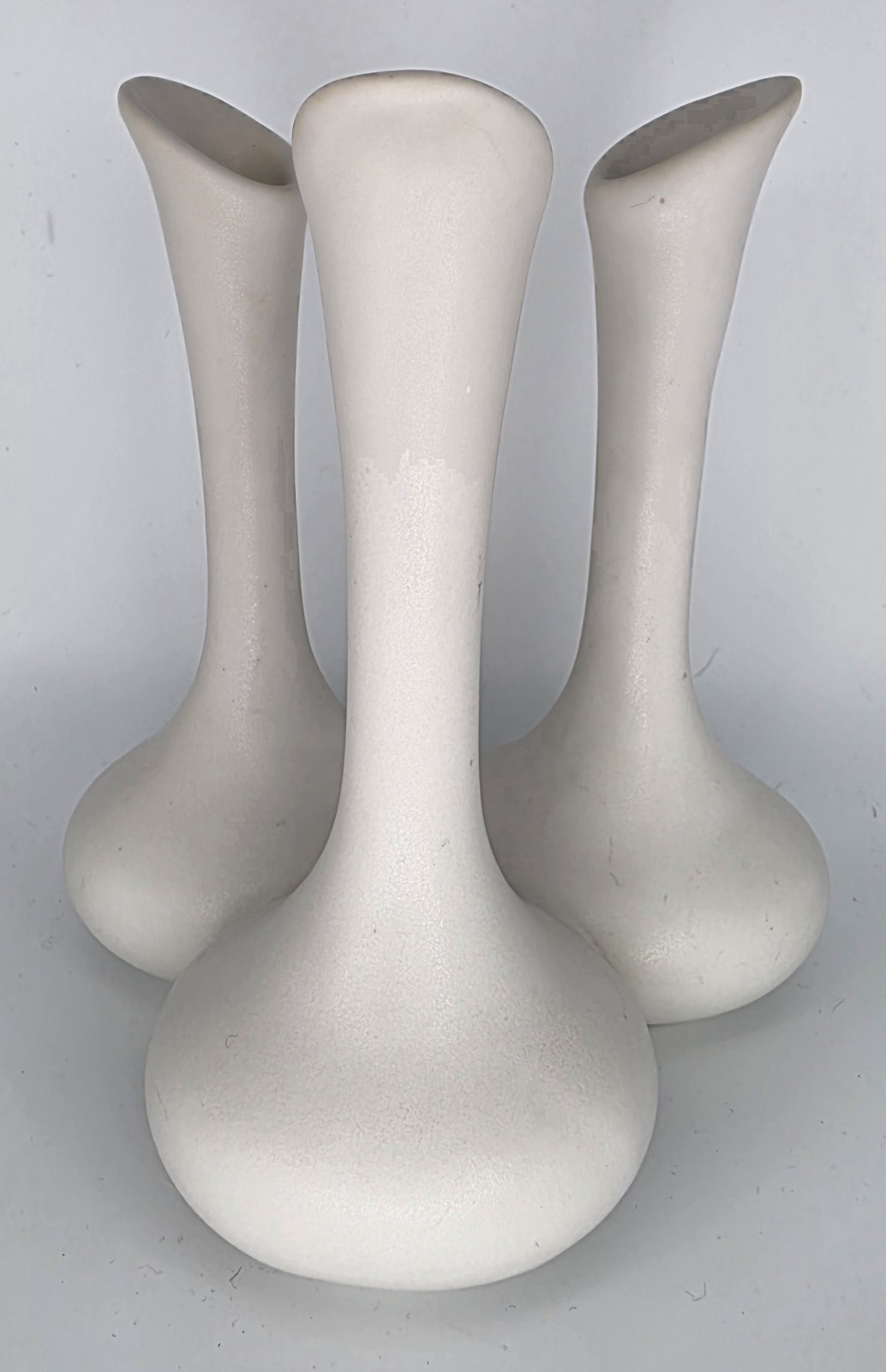 Van Briggle Triple Tri-Top Bud Vase White 6.5″ Tall 1980s Colorado Pottery