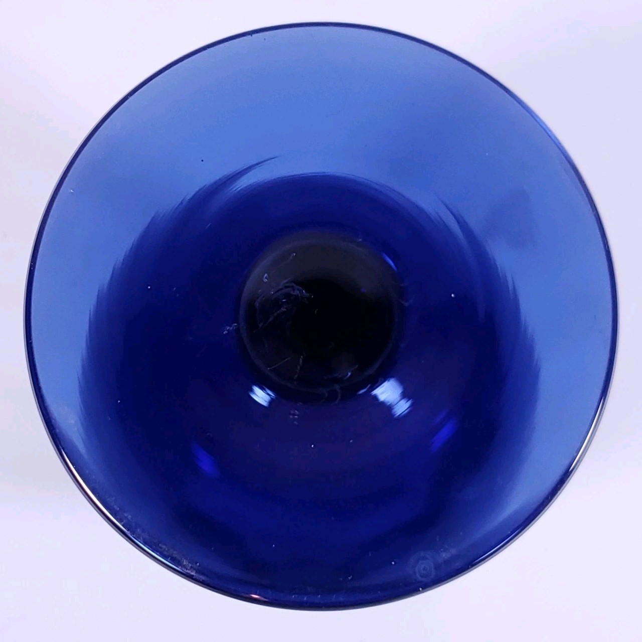 MID CENTURY Sapphire Blue Paneled Optic Footed Empoli Style GLASS BRANDY SNIFTER