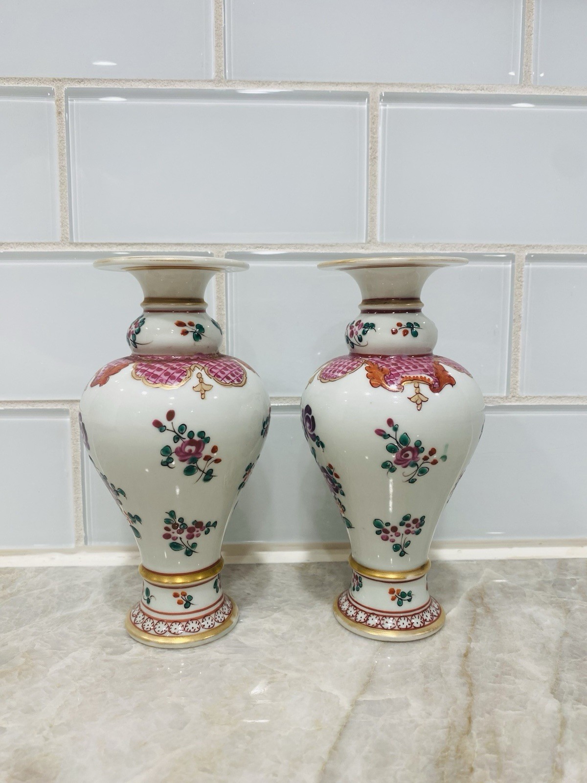 EDME SAMSON ? Porcelain Vases (2) Hand Painted Gilded Age Home Decor