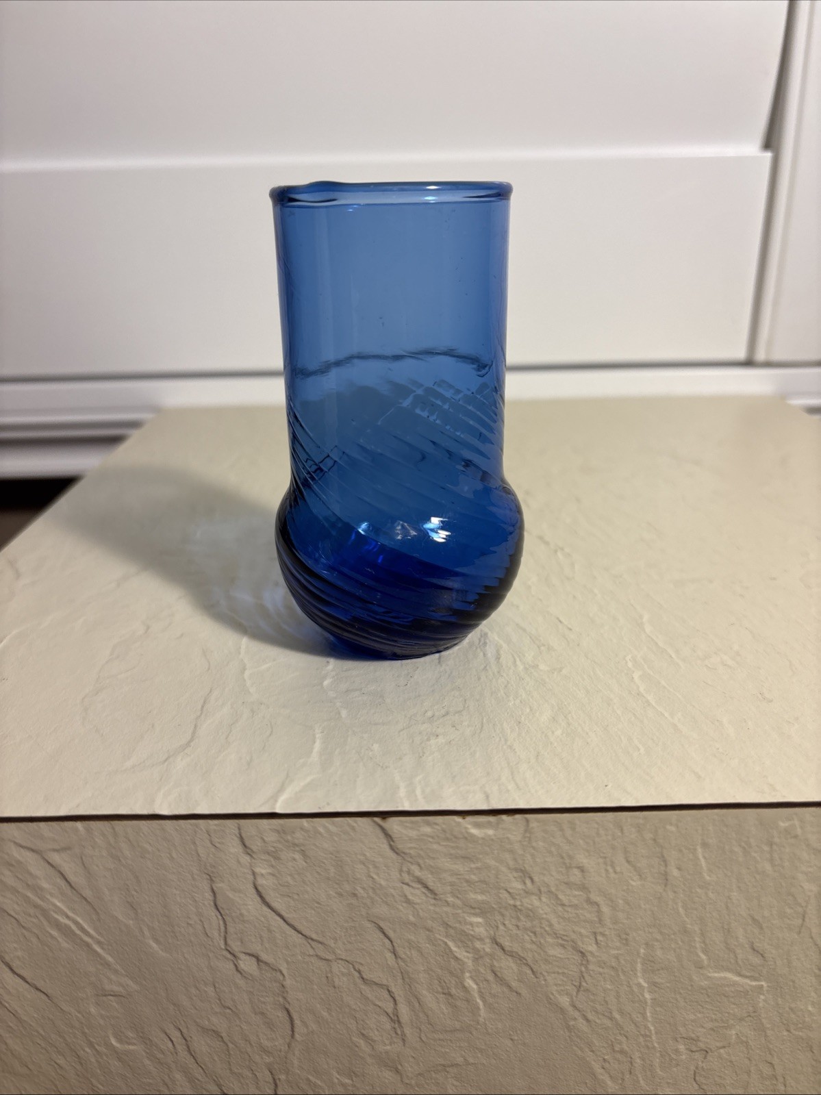 Vtg Hand blown Cobalt Blue Glass Vase 3.3” Swirl Pattern