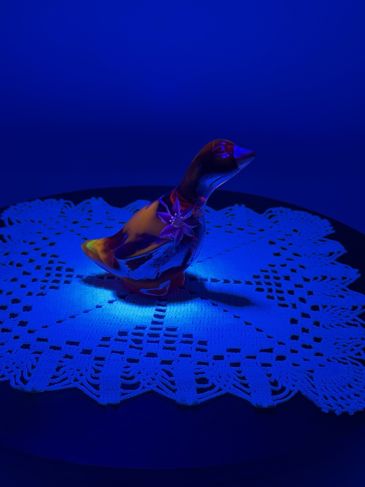 Vintage FENTON Art Glass Ruby Red Hand Painted Flower Holiday Goose Signed!!