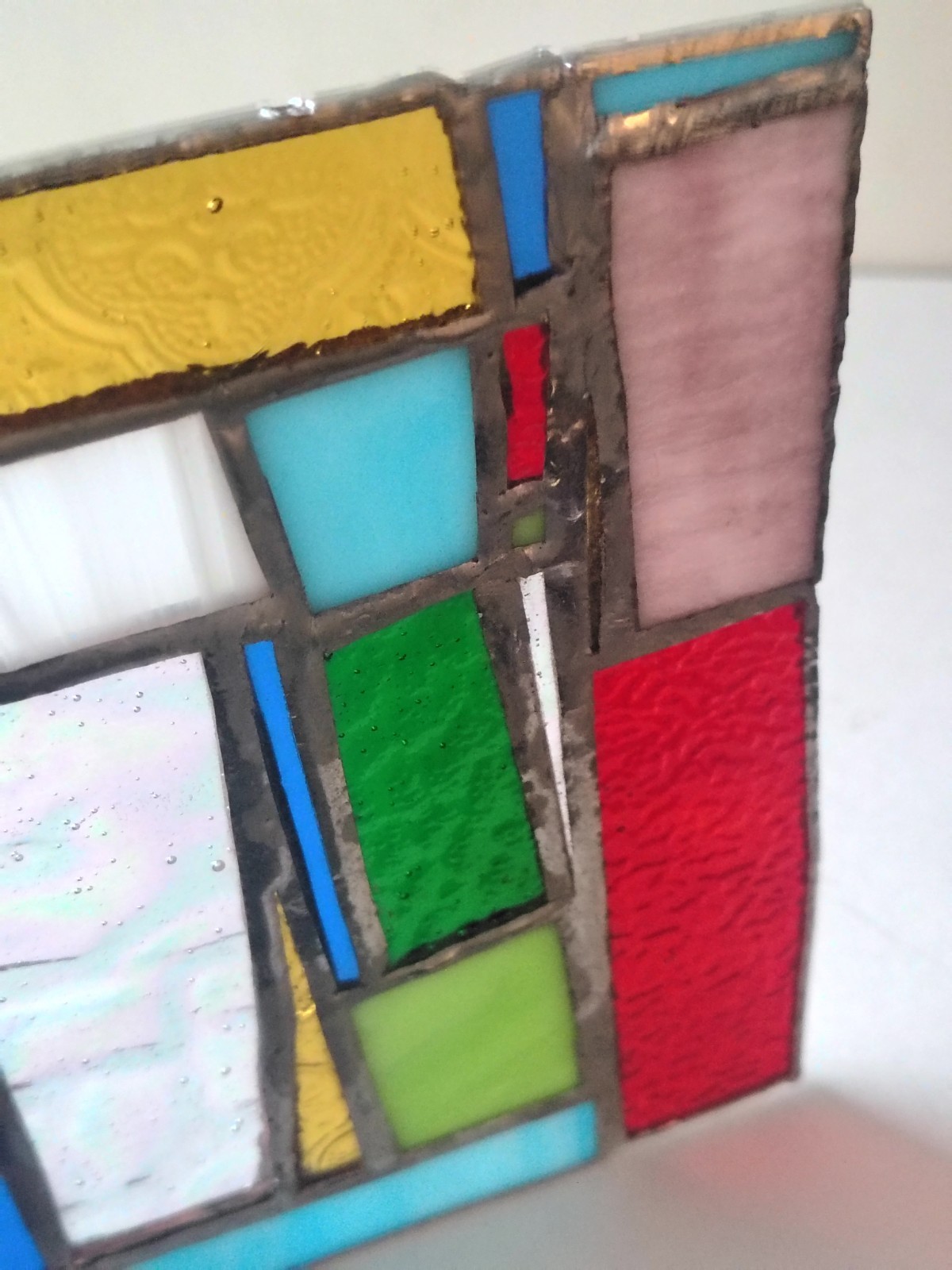 Handmade Stained Glass SunCatcher Rectangle Modern Geometric Vibrant Textured