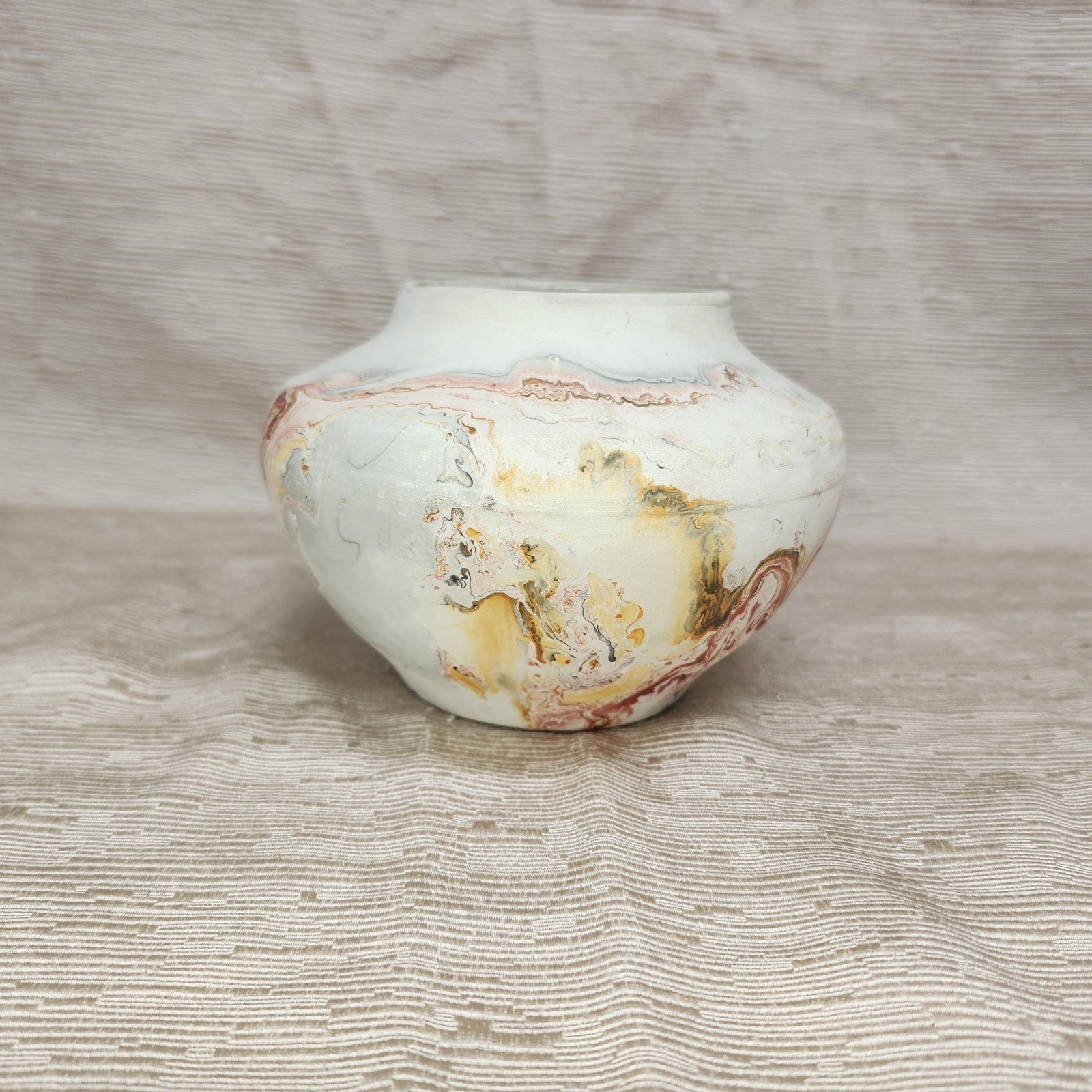 Nemadji Pottery Bowl Hand Made Painted Swirl Native American USA Vintage