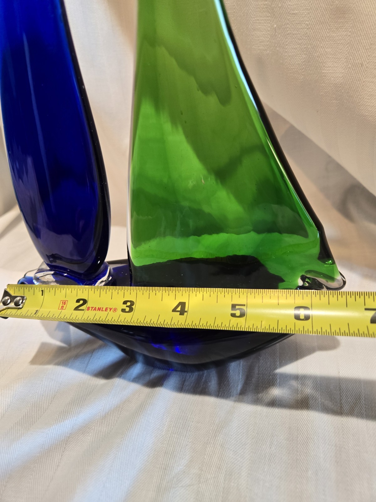 Unique Art Glass Sail Boat Blue Green Large