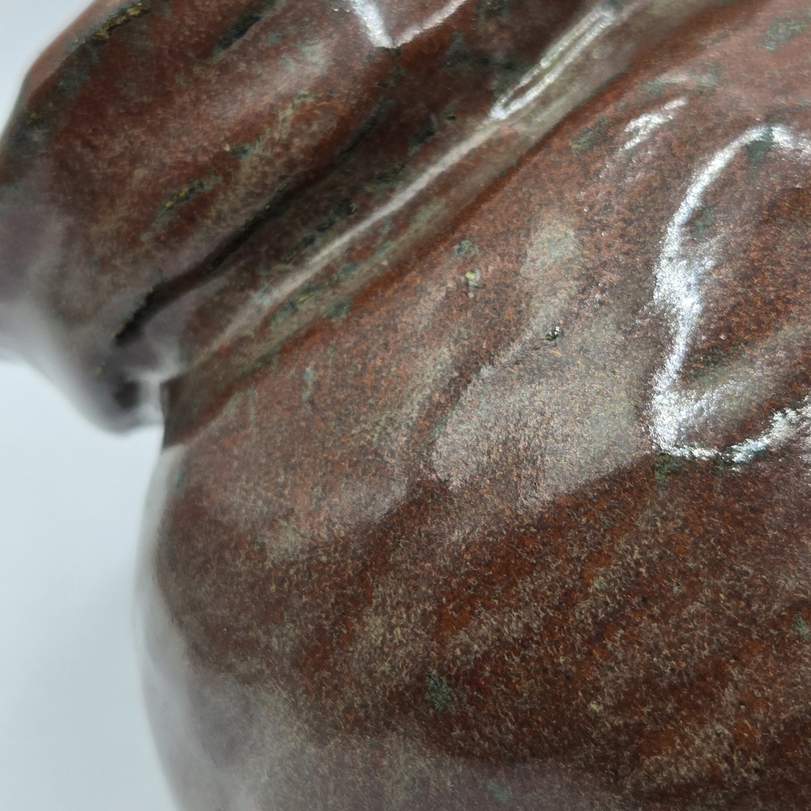 Handmade Brutalist Hand Thrown Pottery Brown Glazed Vase Signed MADDY 4.2″H 4″D