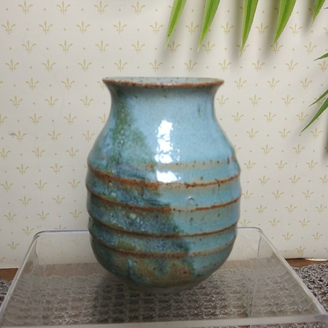 Handmade Studio Pottery 3.5″ Small Vase Brown Green Glaze Pottery Ribbed Signed