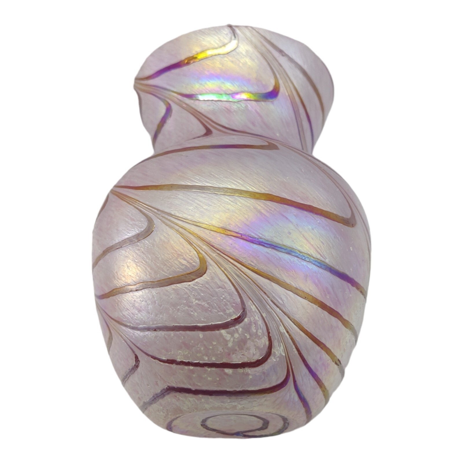 Art Glass Vase Teleflora Vase Pink Red Striped Iridescent Swirl Stretch