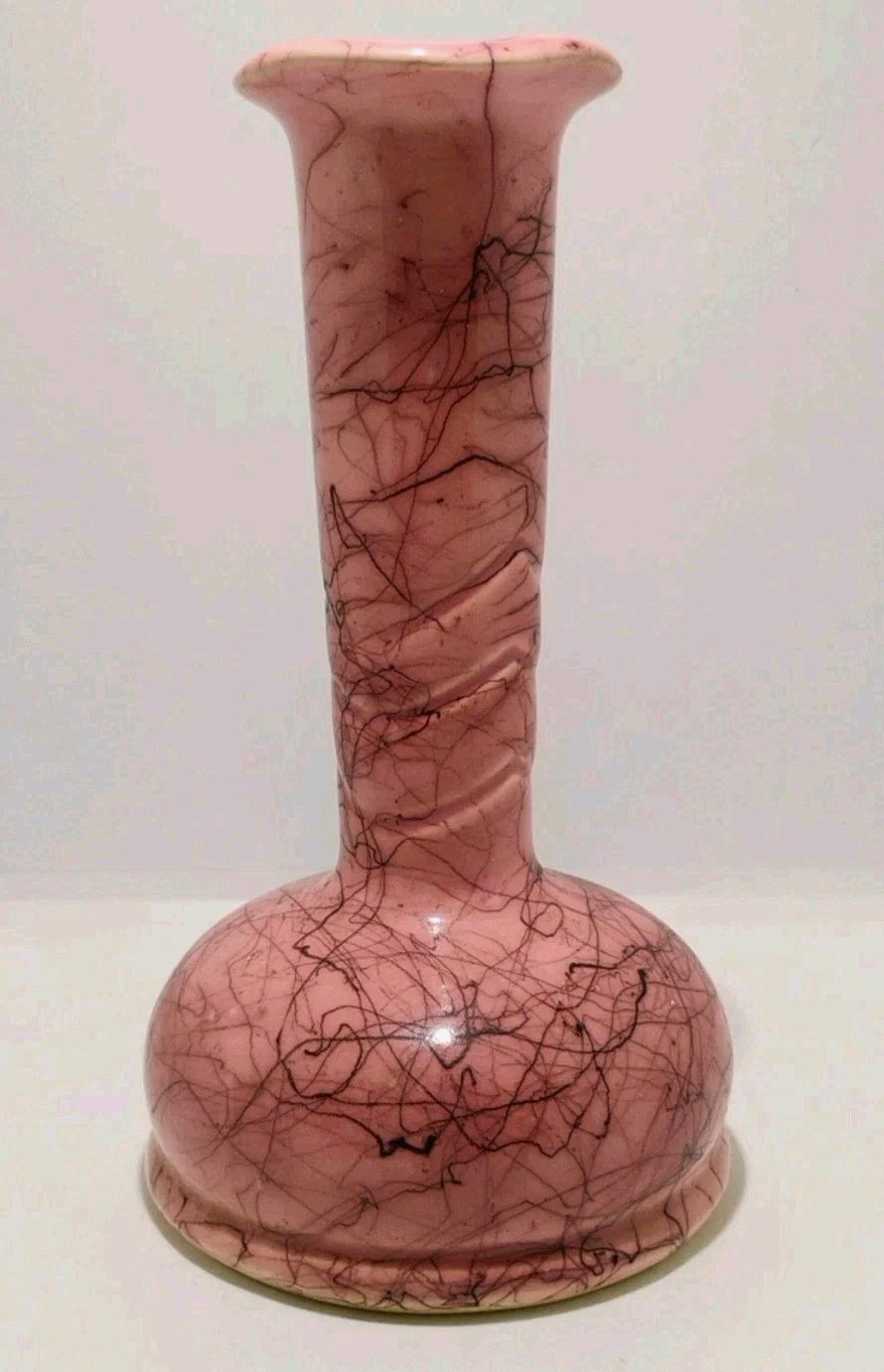 Vintage Brush McCoy Vase Chromoveil Pink Spiderweb Pottery Vase #070 USA Glazed