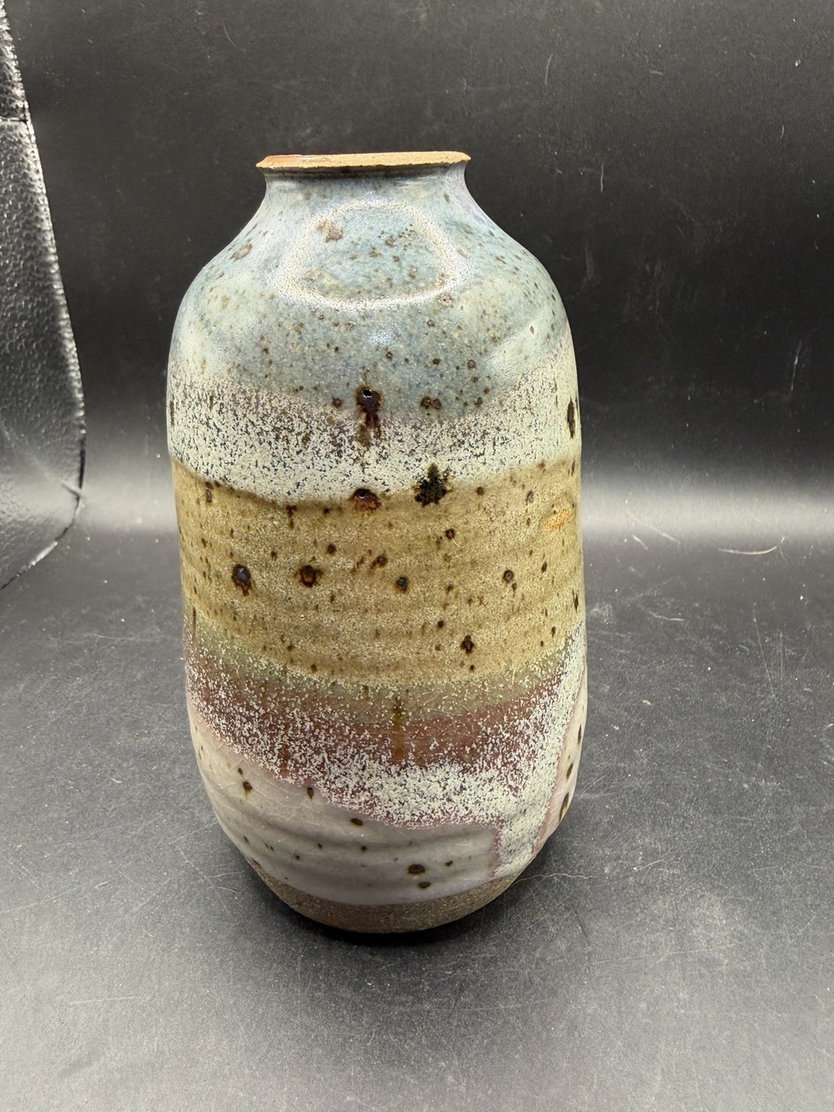 5.5″ Purple Pink Blue Beige Swirl Studio Art Pottery Vase Pot Decor Signed Jar