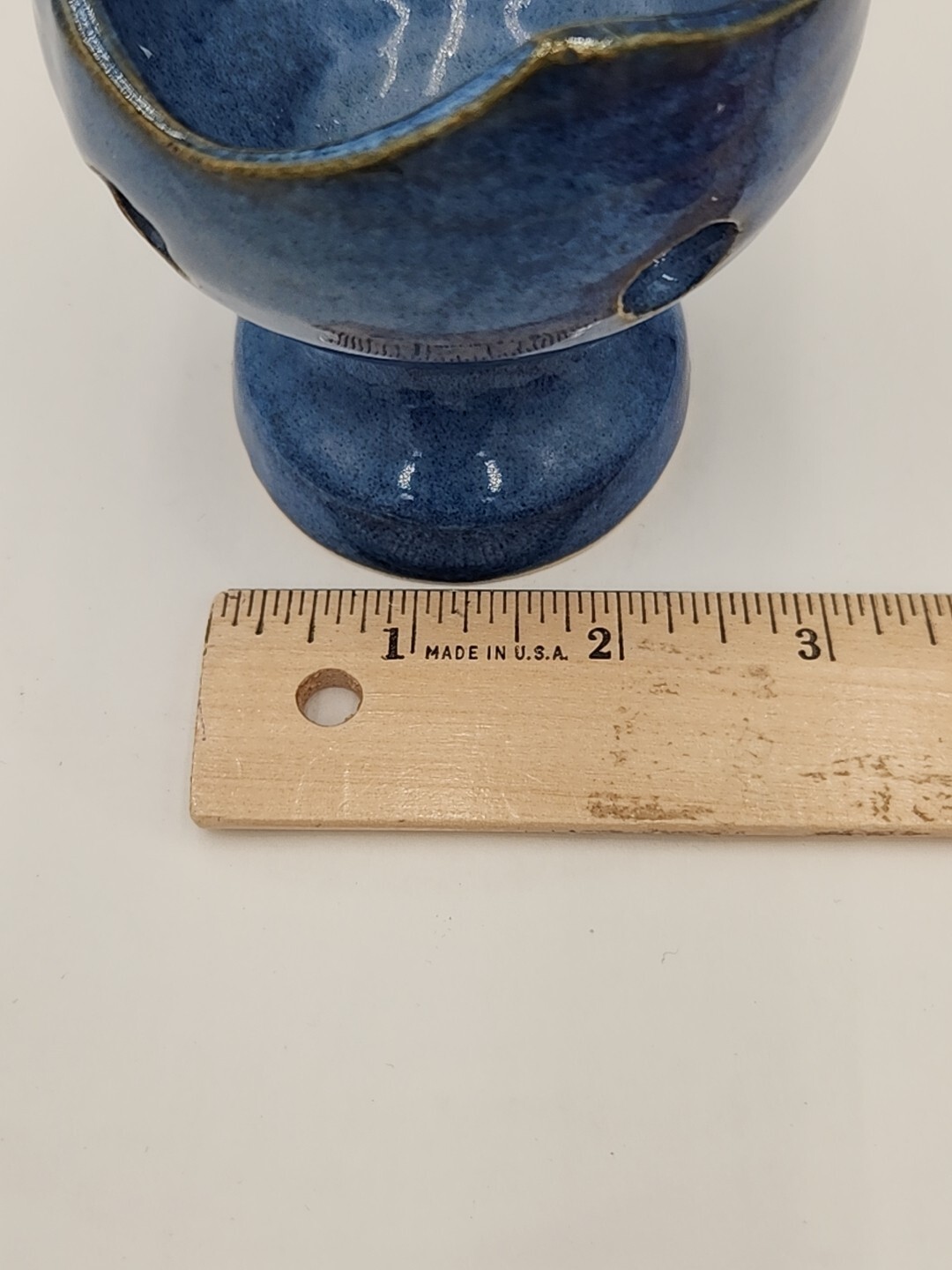 Norwegian Blue Pottery Candle Holder Pedestal Votive Hokksund Norway 4″