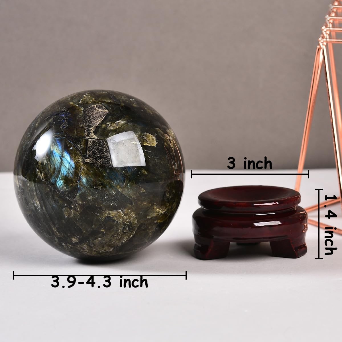 Mogemt Large Labradorite Crystal Ball Stand Natural Crystals Sphere Gemstone
