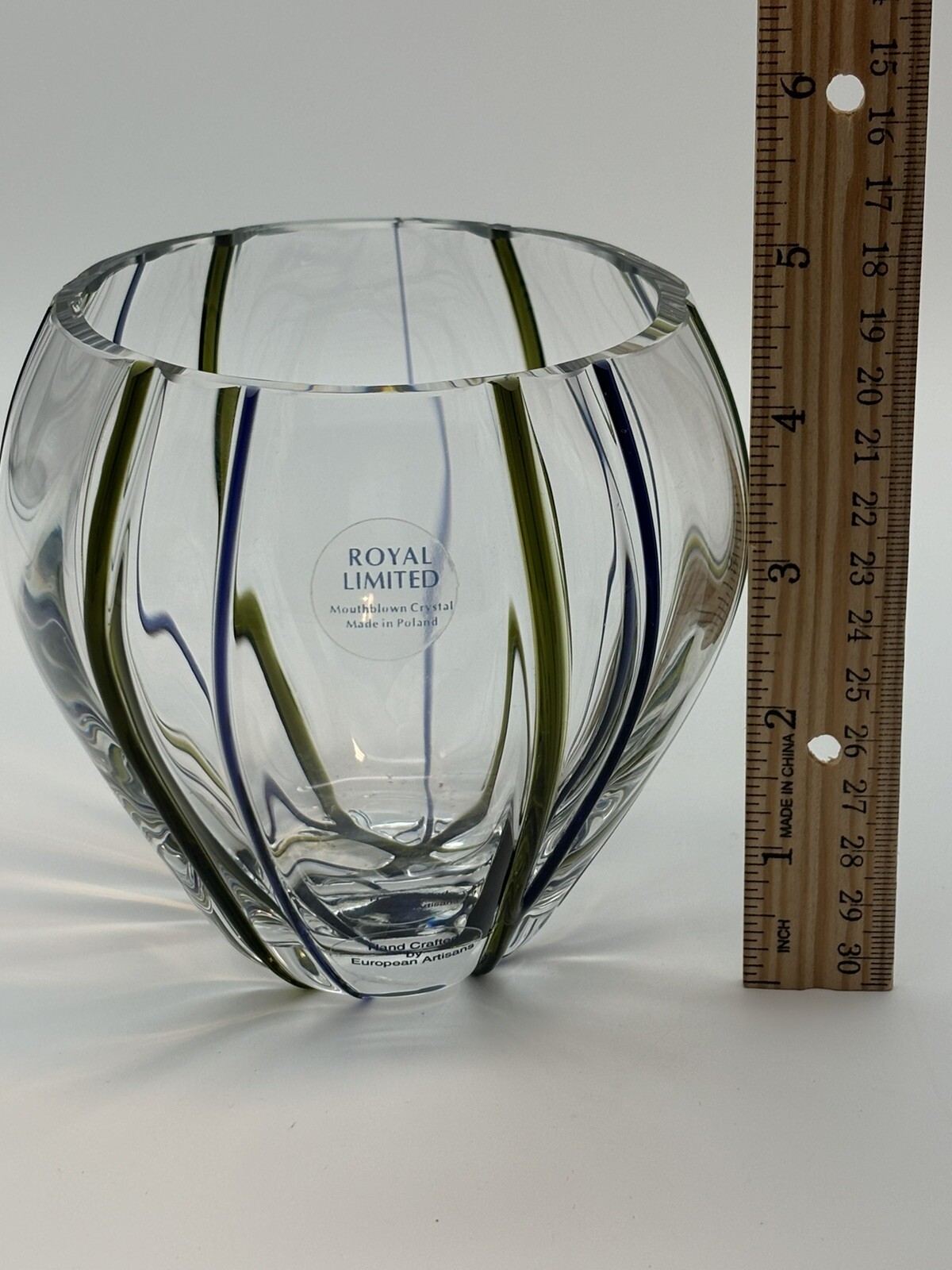 Royal Limited Crystal Vase Green Blue Threading Hand Crafted Mouth Blown Poland