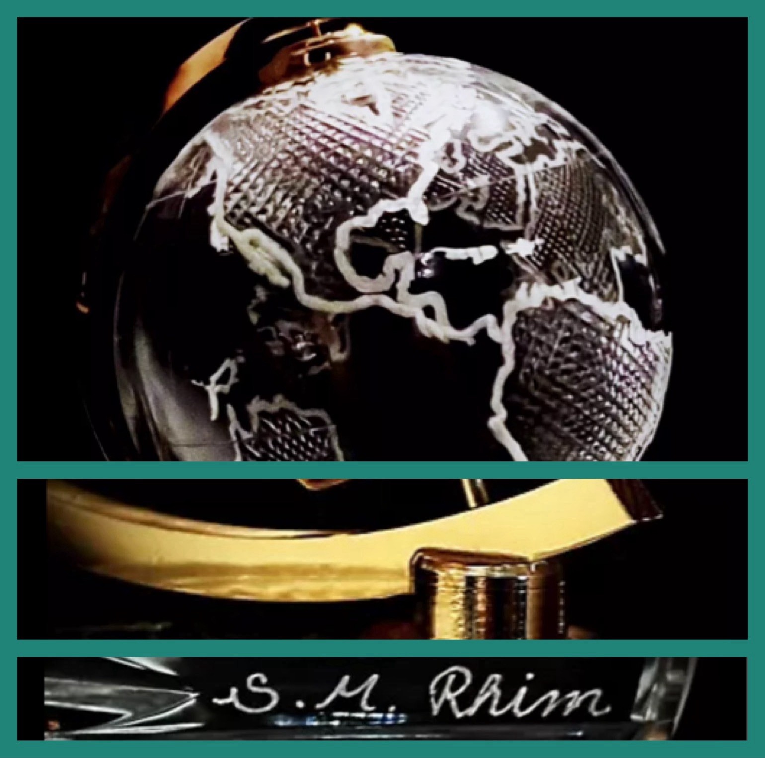 Vintage Astral Crystal & Brass Glass Globe Hand Made & Signed SM Rhim Sculpture