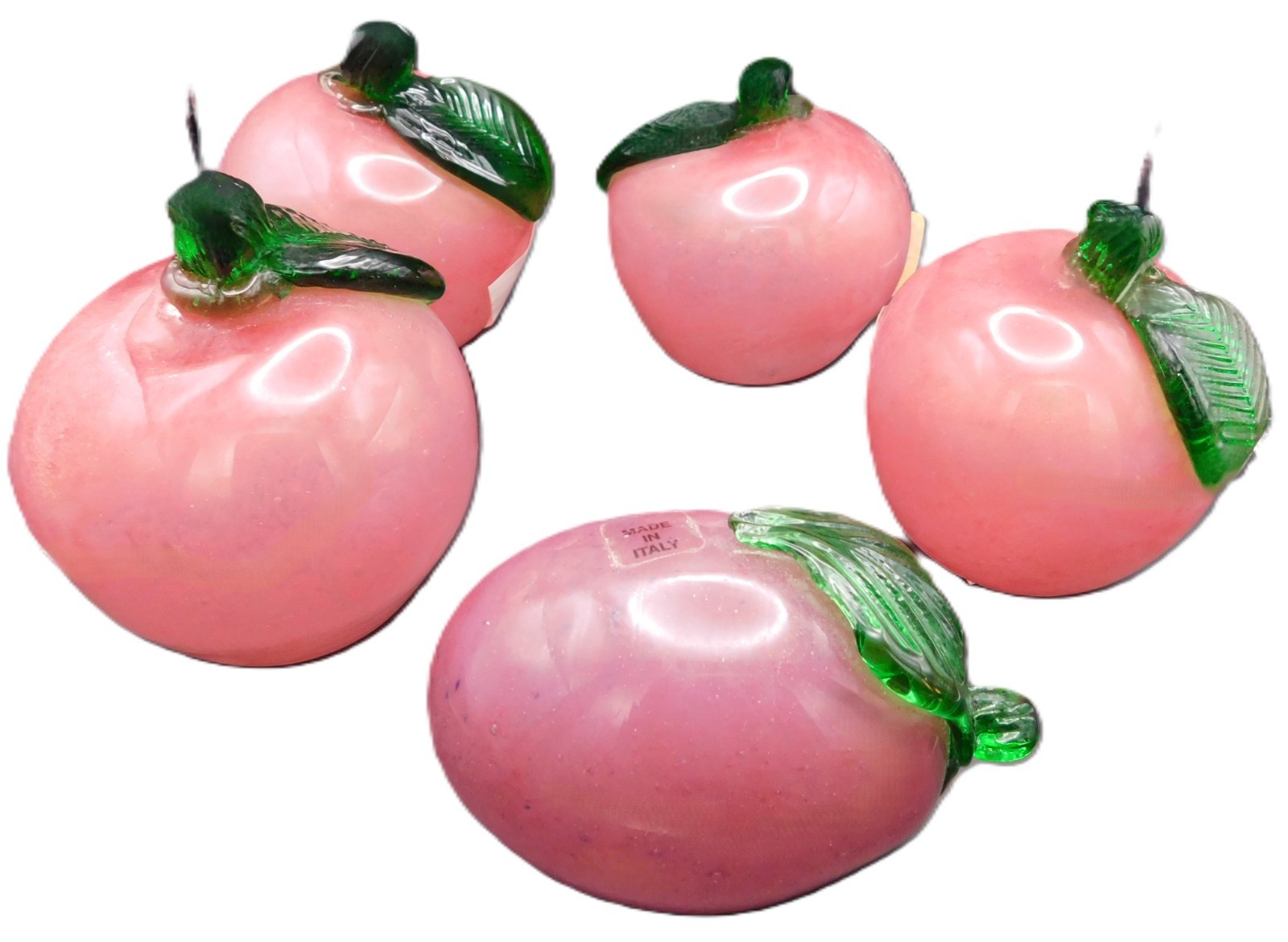 Murano Style Speckled Fruit/Vegetable Paperweights w/Green Stems NEW (Choose)