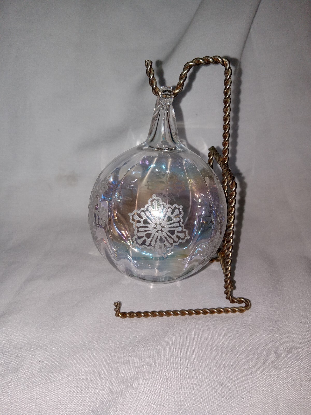 Handblown Hanging Glass Orb Sphere Ball Float Ornament Iridescent Snowflakes
