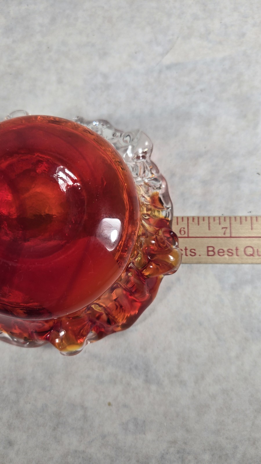 Vintage Hand Blown Red Amber Ruffled Edge Ashtray Candy Dish Trinket See Photos