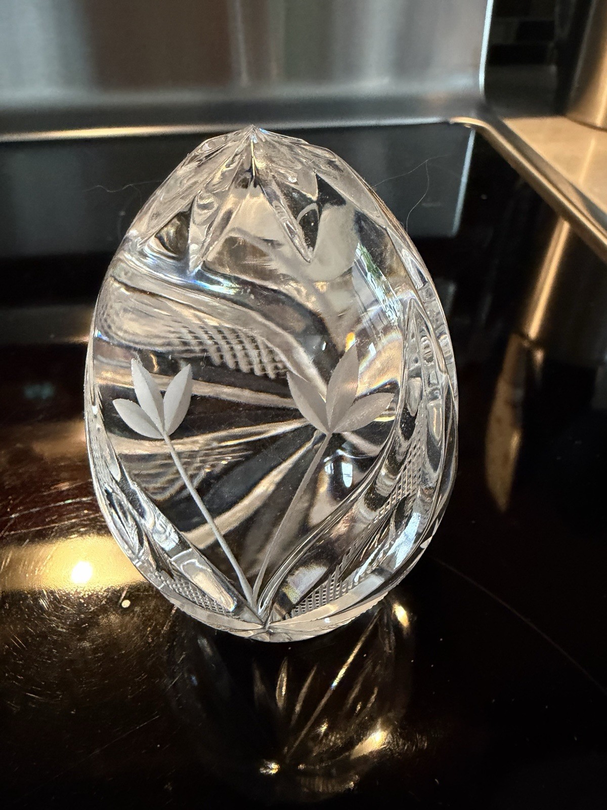 Violetta hand-cut crystal egg paperweight, crafted in Poland Flowers Gorgeous