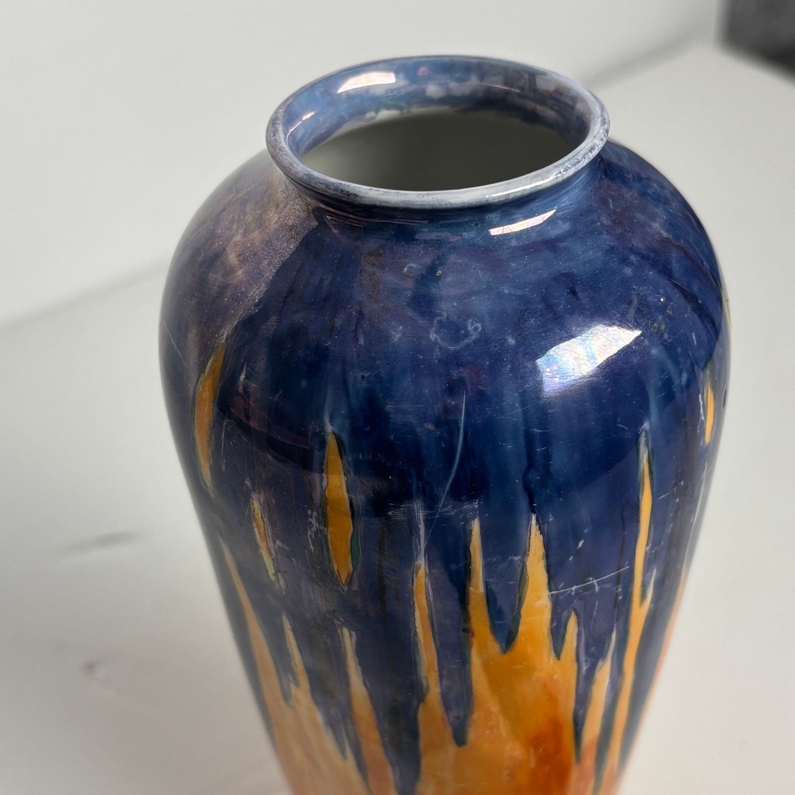 Hummel Vase 7.25″ Blue Orange Vintage Czecho-Slovakia Drip Glaze