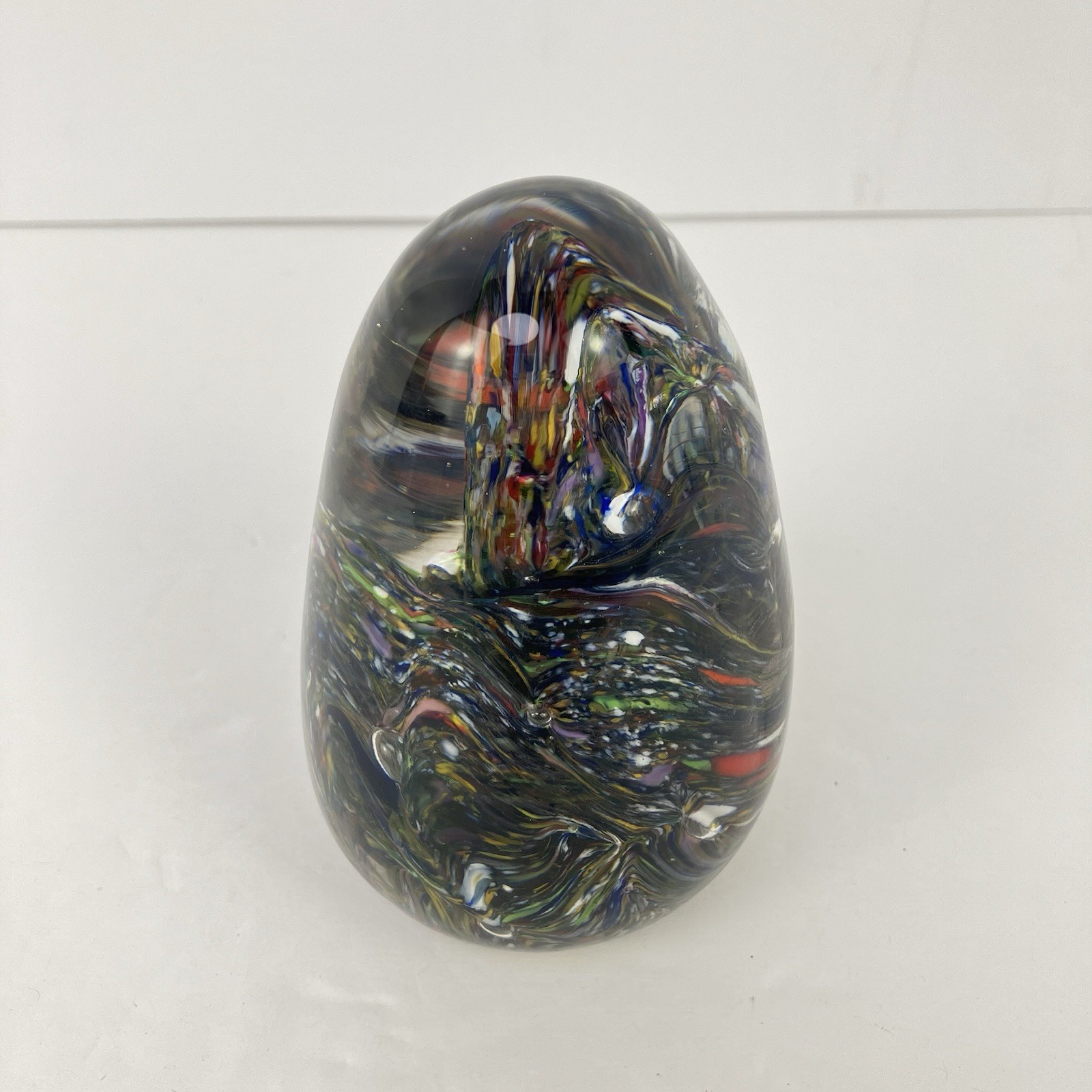 Hand Blown Studio Art Glass Paperweight Freeform Sculpture Ribbon Swirl 3.75”