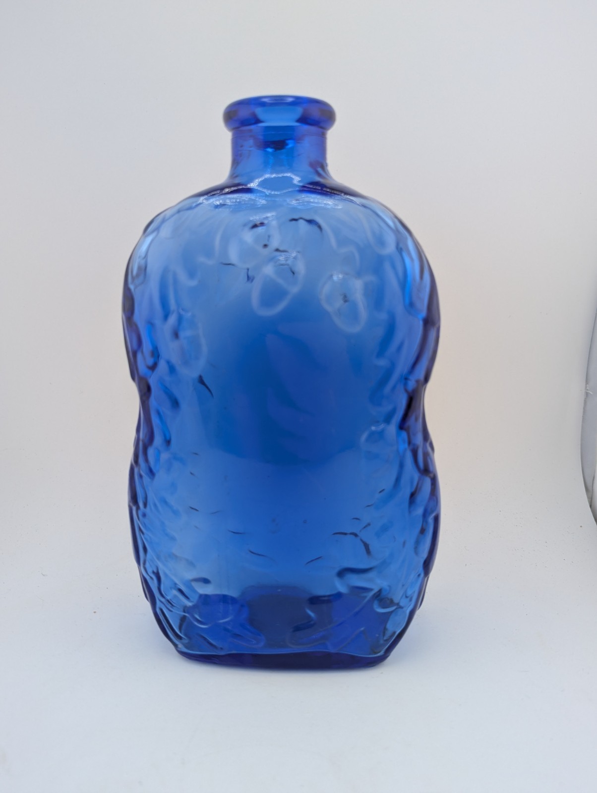 Libbey Cobalt Blue Glass Bottle Embossed Acorns Oak Leaves Canada Vintage 8.5″T