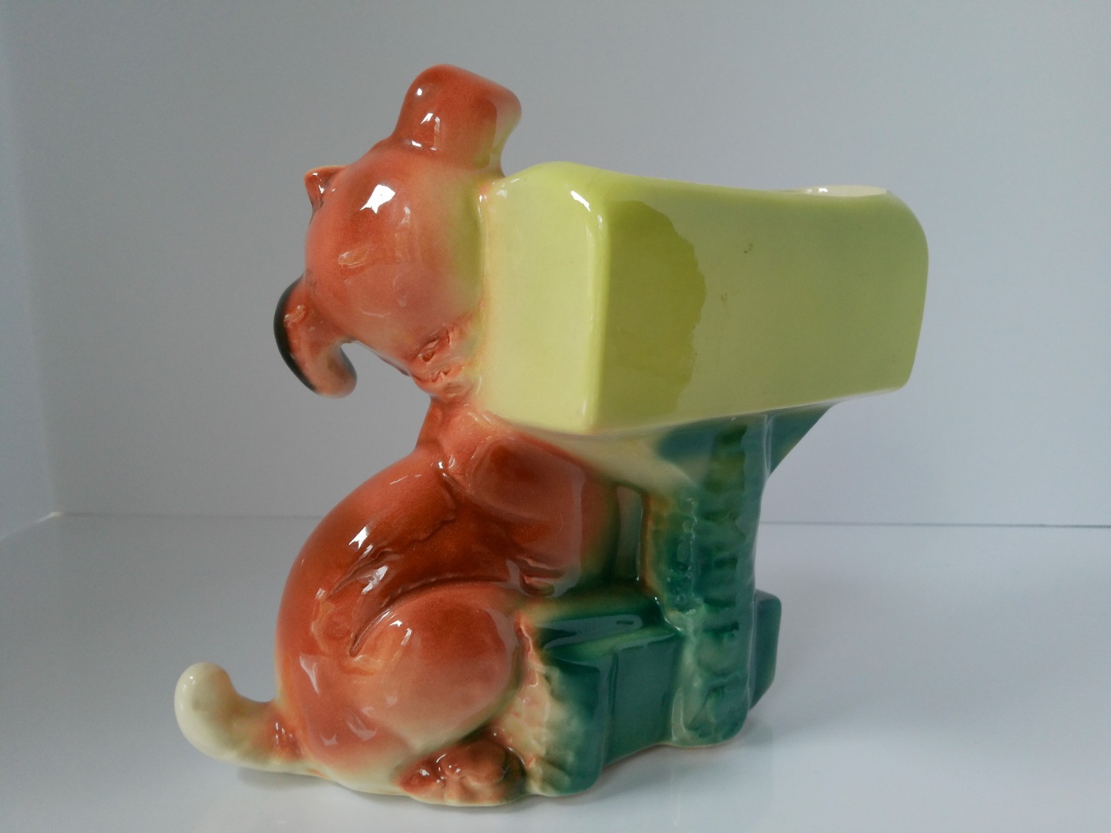 Vintage 1950’s Royal Copley Puppy DOG At Mailbox Flower Succulent Planter 8″