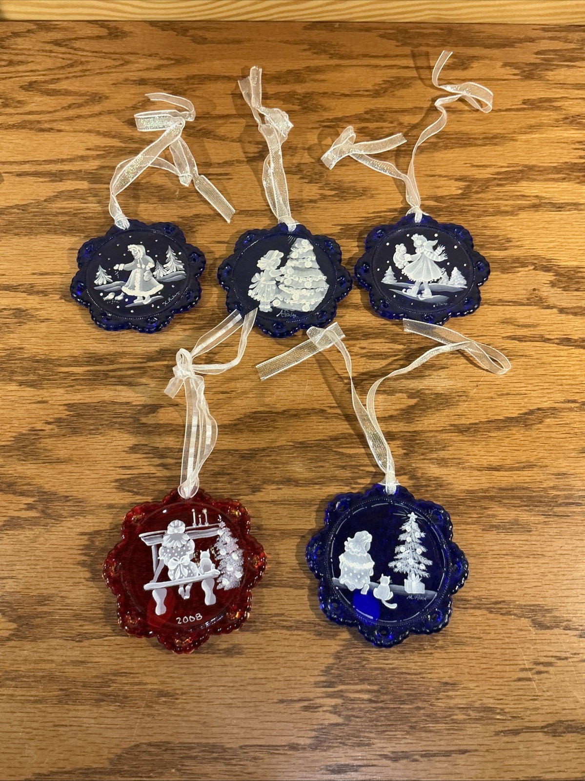 Fenton 100th Anniversary Signed Art Glass Snowflake Christmas Ornament Lot 5