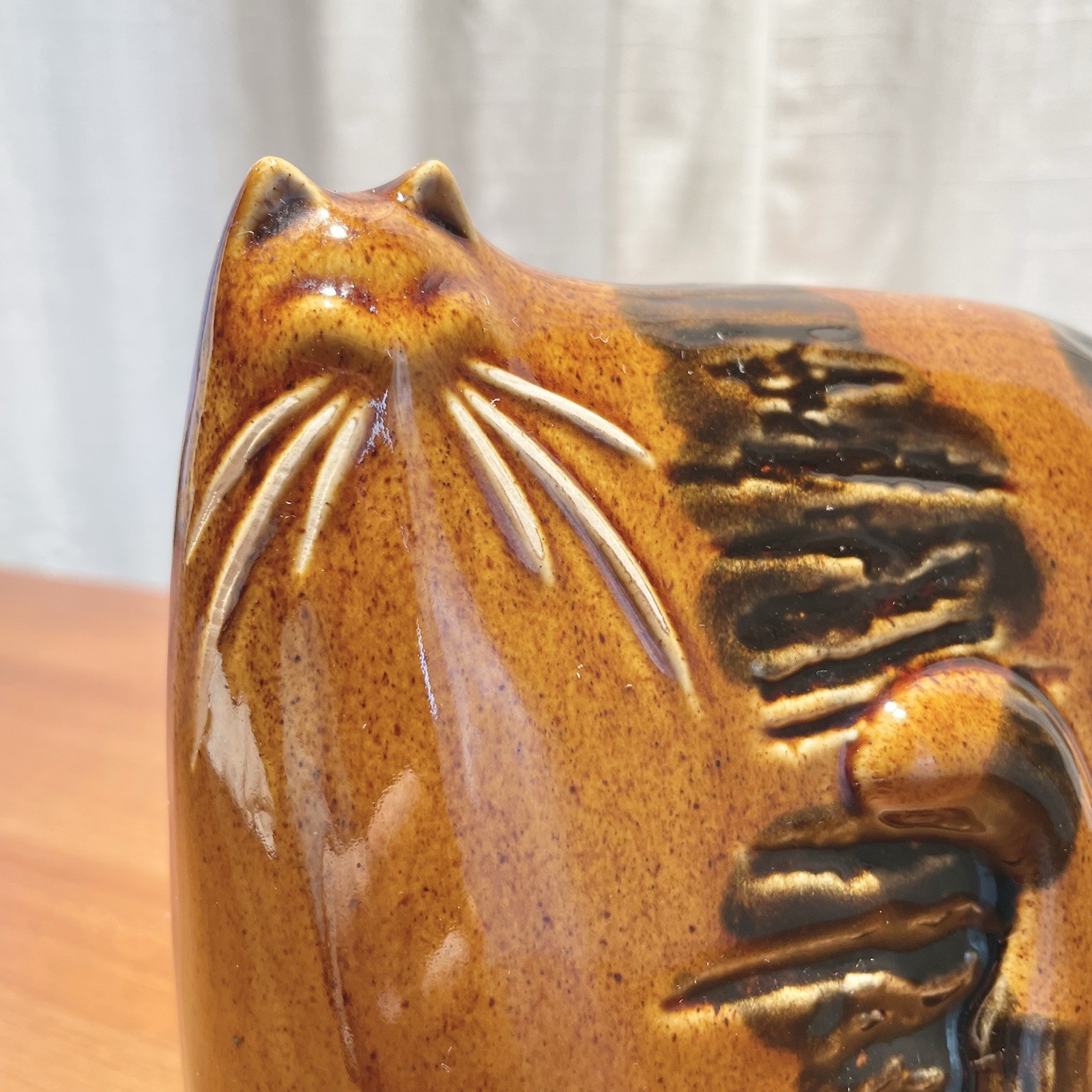 VTG 70’s Mid-Century English Ceramic Big Cat Small Head Brutalist Orange Pottery