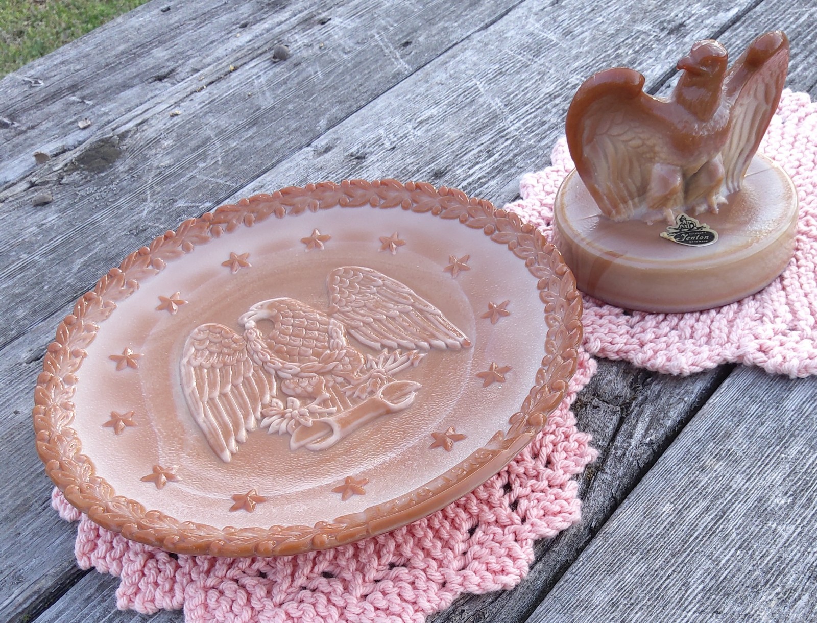 Fenton Art Glass Chocolate Bicentennial Plate And Eagle 1776 Independence