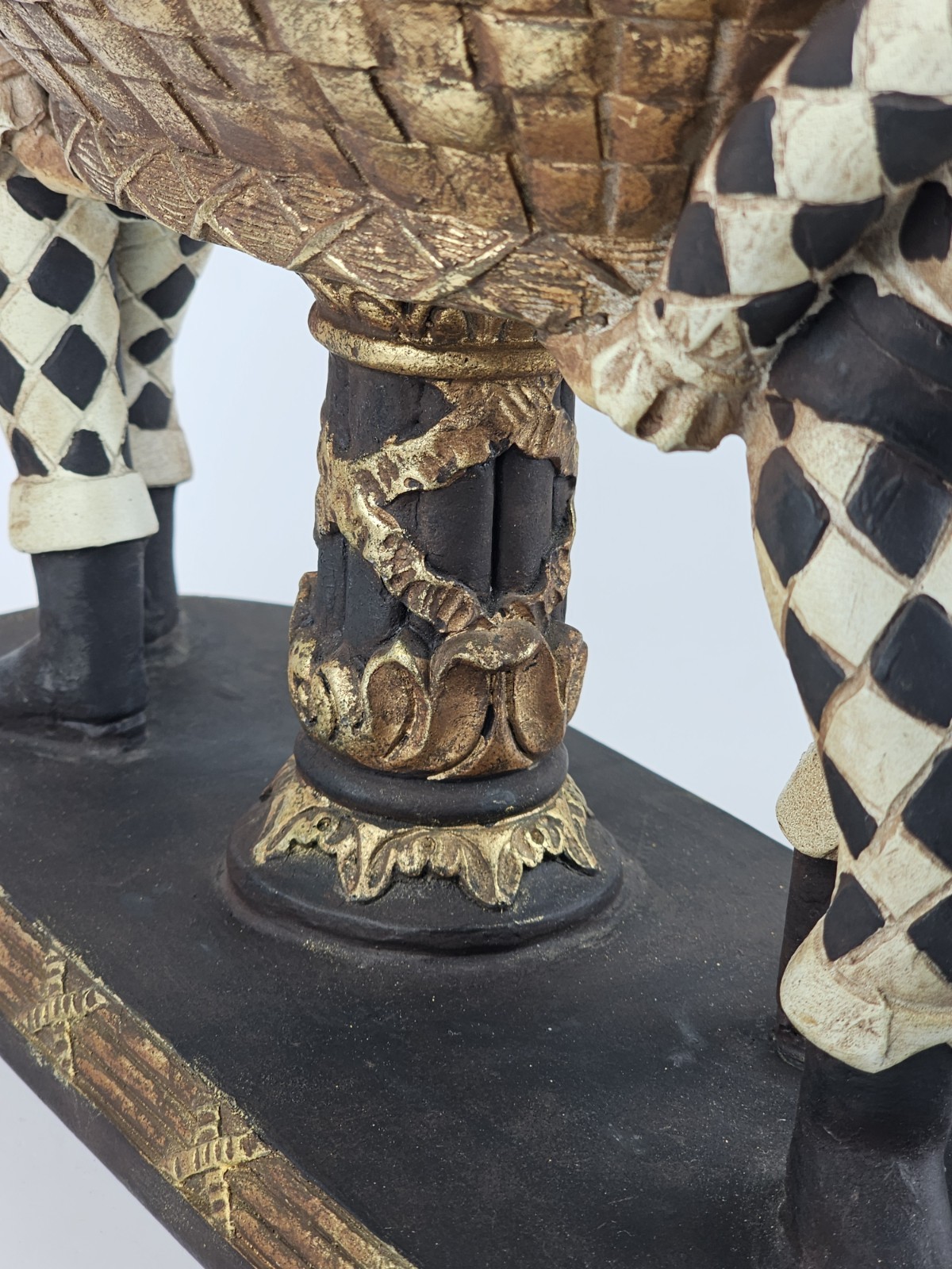 Vintage Harlequin Figural Ceramic Lidded Container Gold Trinket Basket Venetian