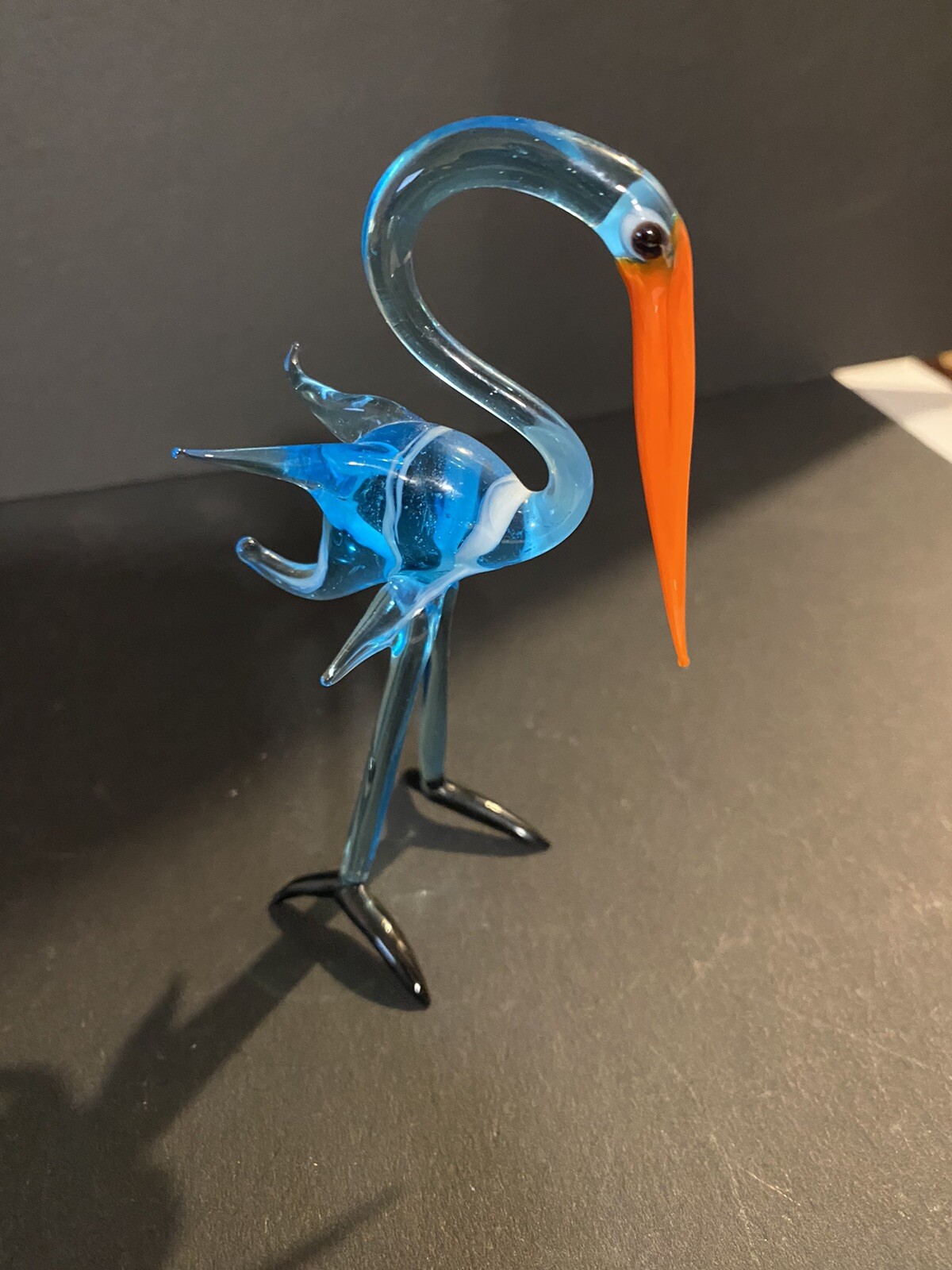 Murano Style Art Glass Bird Figurine, Stork, Excellent Condition. roughly 5 “