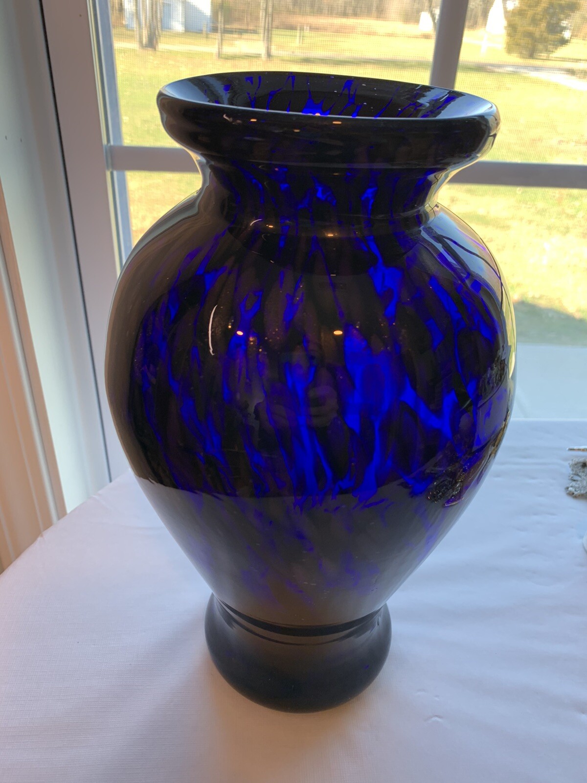 Hand blown art glass base cobalt blue copper specs large heavy Ponte Mark