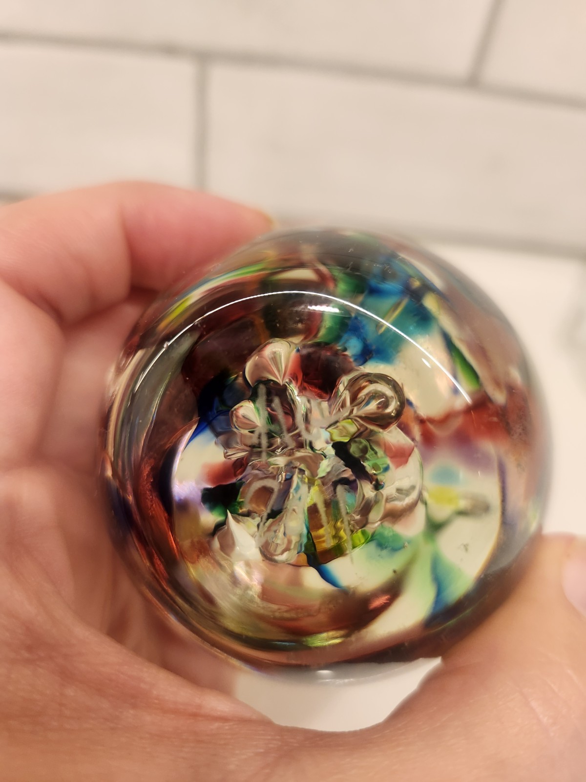 Art Glass Paperweight HG Studio Swirled Multi Colored Hand Blown Signed & Dated
