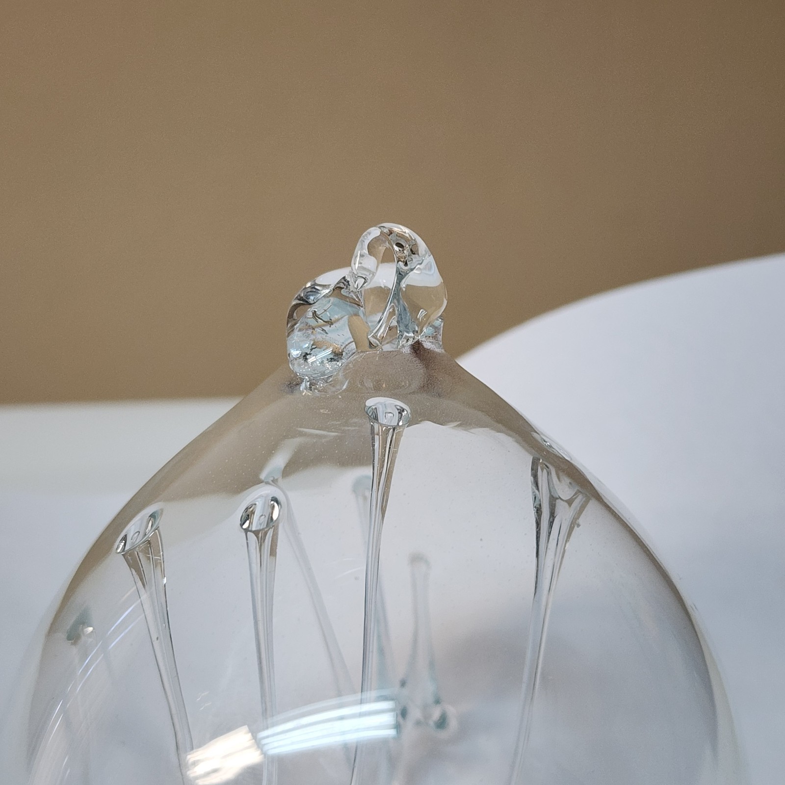 Vtg Parise Vetro MCM Clear Art Glass Hand Blown Dripping Strands Round Ornament