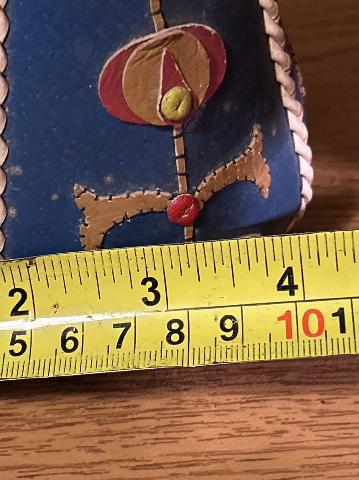 9” X 4” Leather Bound Folk Art Native American ? Arts & Crafts Budvase RARE