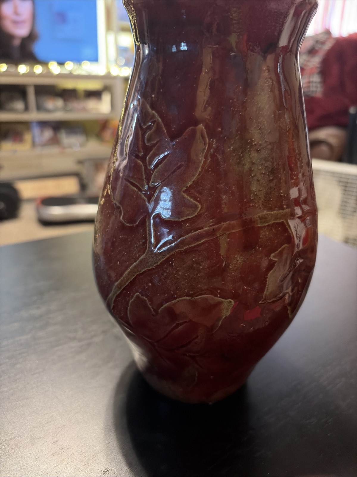 Vtge Handmade Red Vase With Unusual Shape Decor Laces Up Front Signed 2013