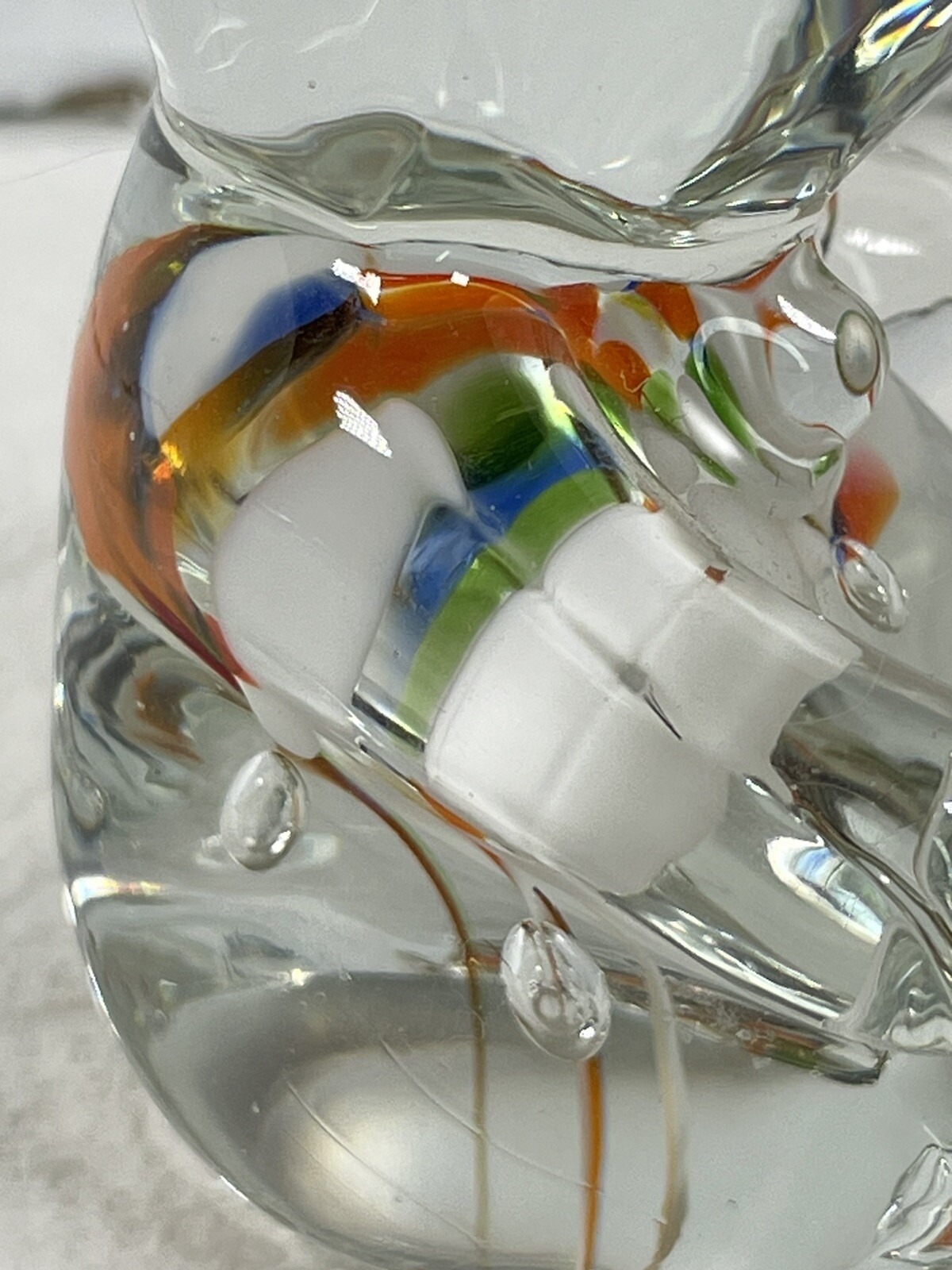 Glass Bear Paperweight Clear Glass with Colored Glass 3 inches tall