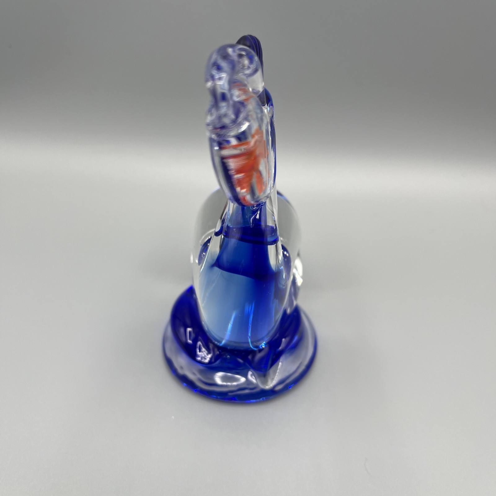 Vtg Cobalt Blue Blown Art Glass Murano Style 6″ Pelican w Gold Fish In Mouth