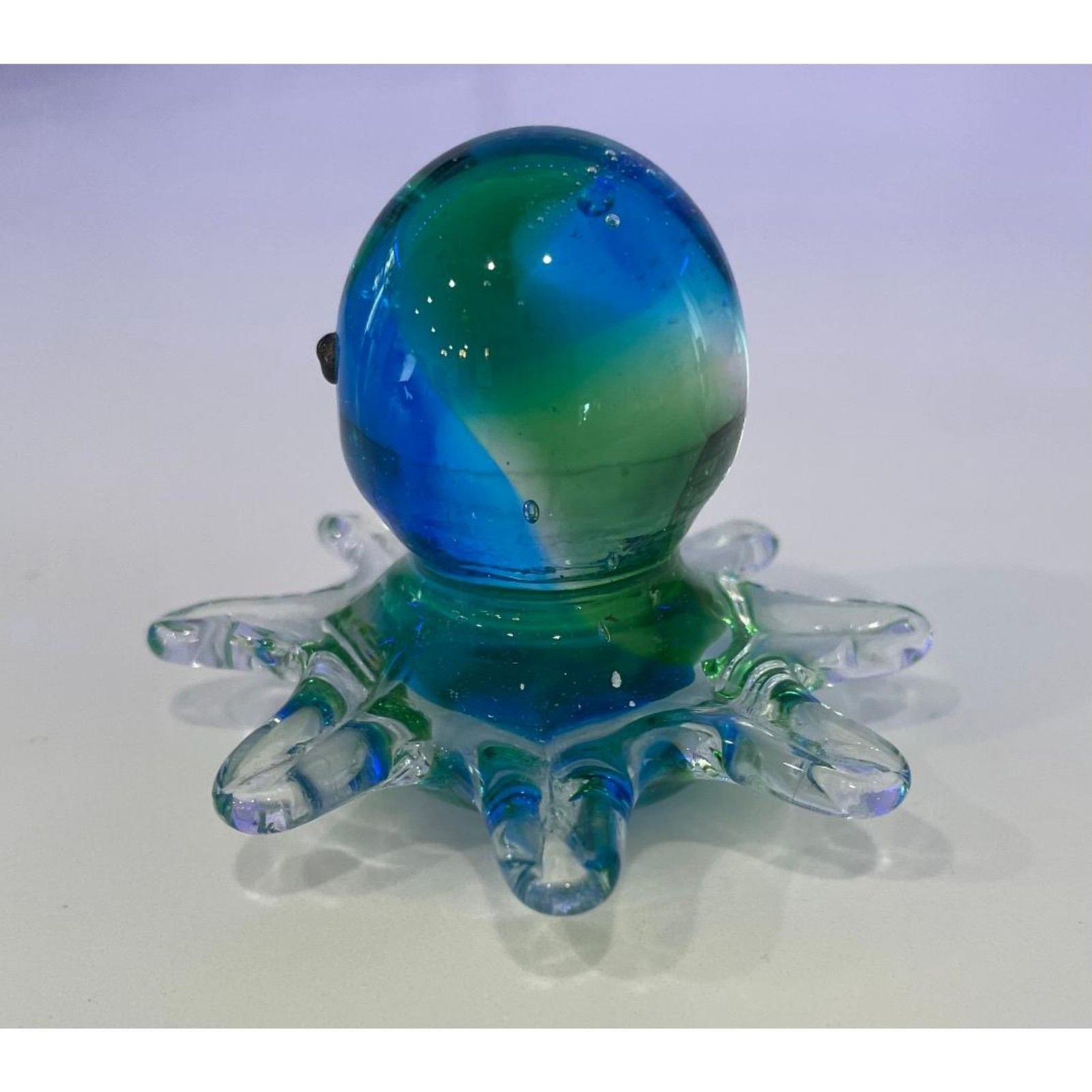 Handmade Art Glass Little Octopus Figurine Paperweight Blue Green