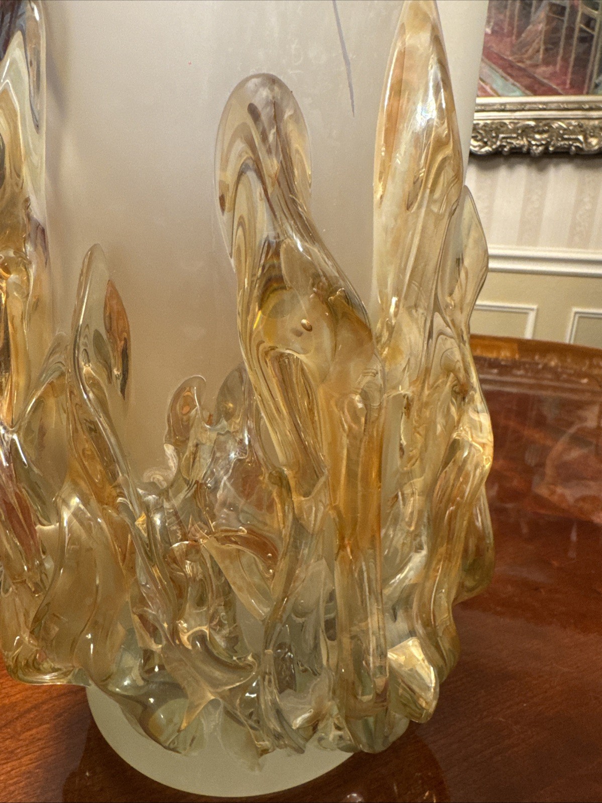 Signed Ioan Tamaian Studio Art Glass Vase Frosted Sculptural Flame Base Romania