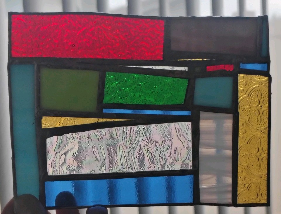 Handmade Stained Glass SunCatcher Rectangle Modern Geometric Vibrant Textured