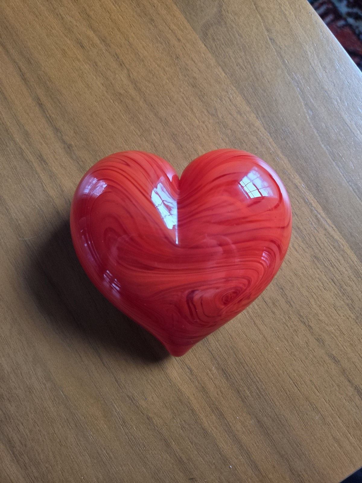Hand Blown Red Heart Shaped Art Glass Paperweight Decorative Contemporary Glossy