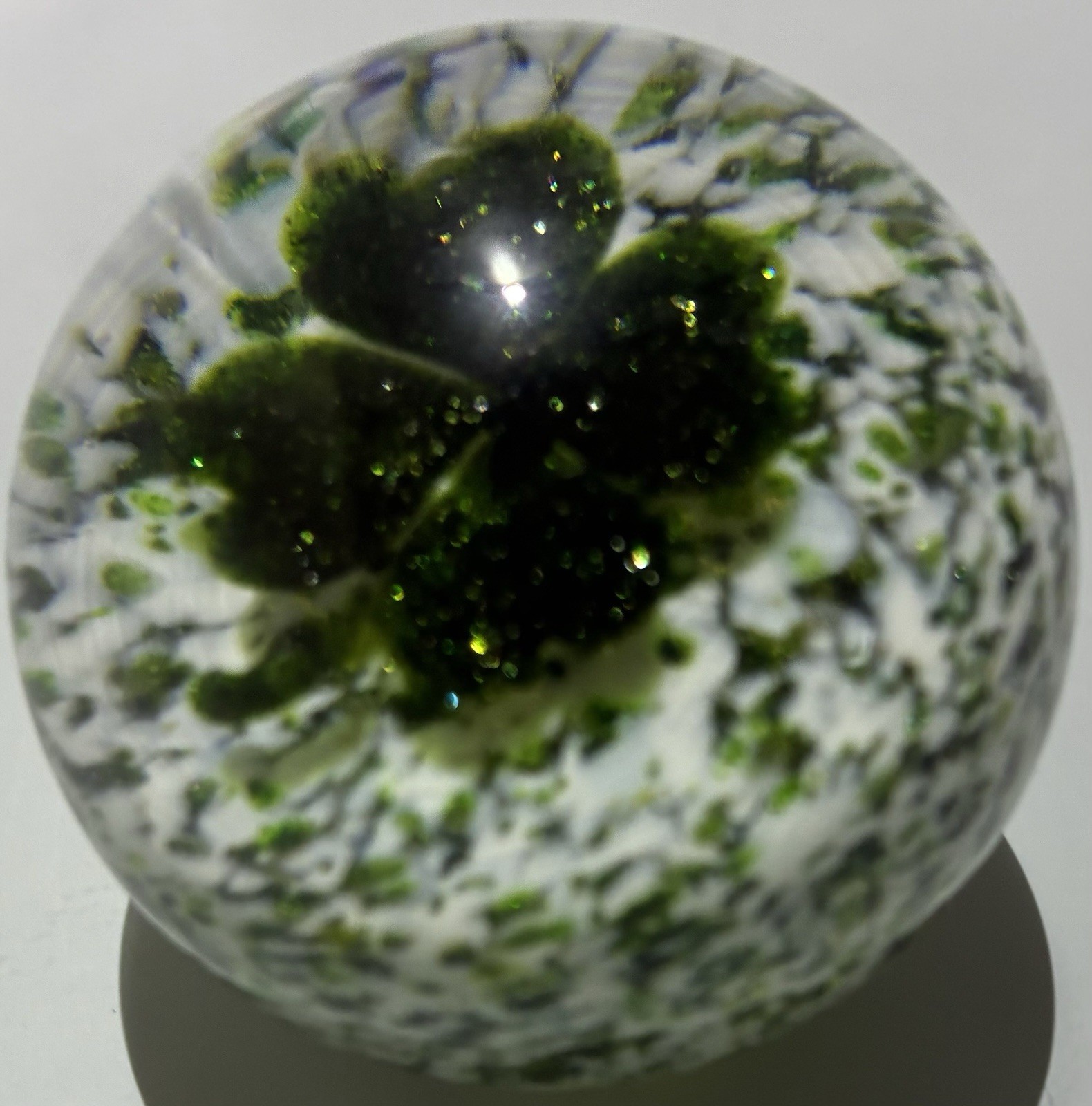 David Salazar Handmade Art Glass Marble Cloverleaf Shamrock Signed Custom 1.5in