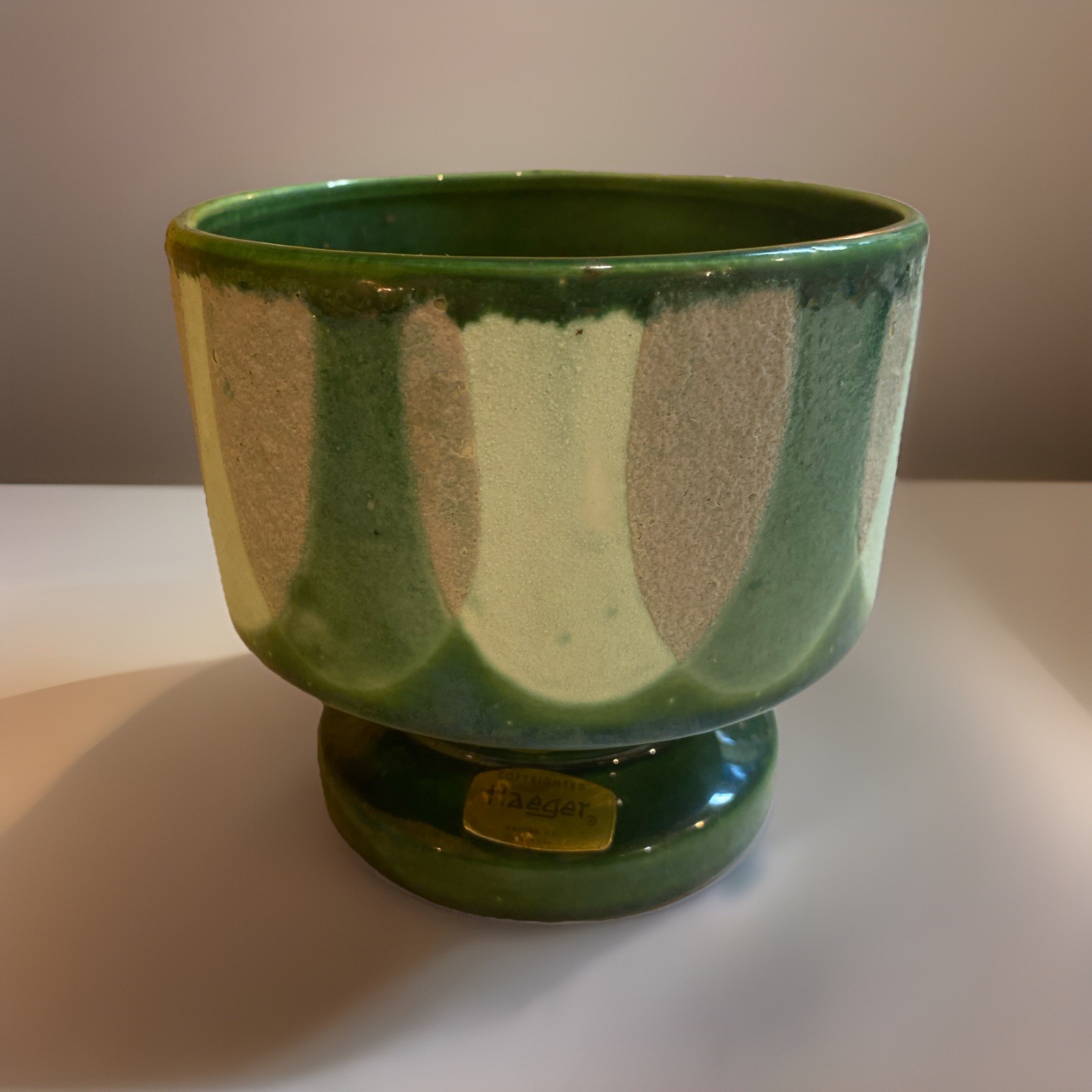 Haeger Pottery Pedestal Planter Green Gray 5.5”6.75” 70s Textured Used