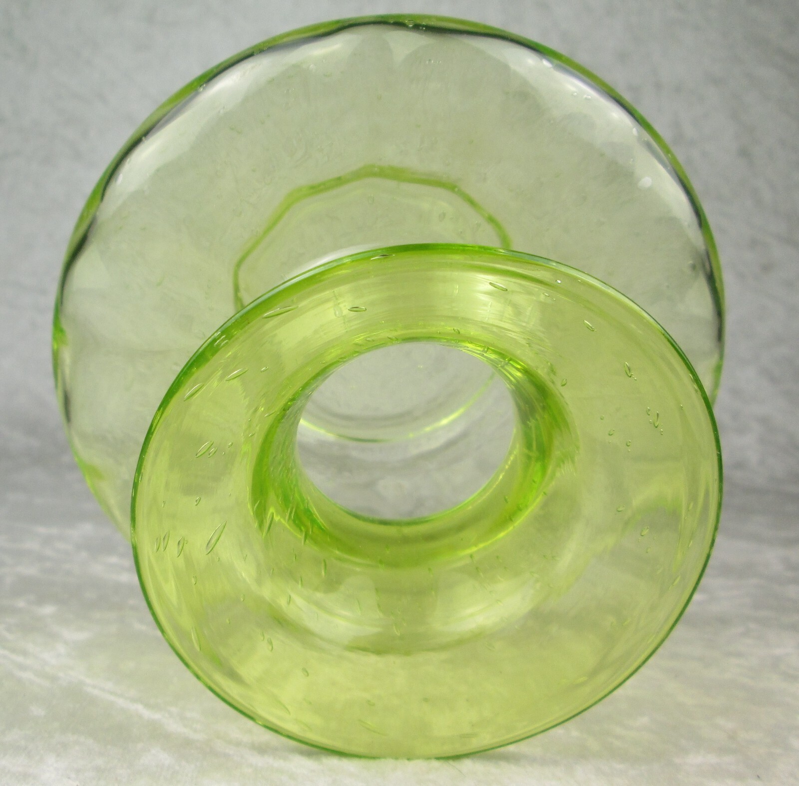 Biot Bubble Glass Vase Bright Yellow Green Hand Blown 4-1/2 inches Tall 5-1/2D